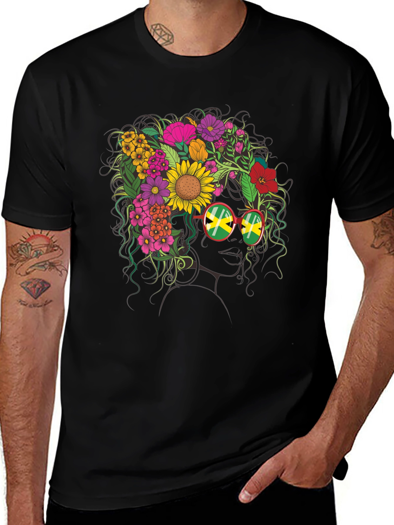 Floral Jamaican Flag Glasses T-Shirt