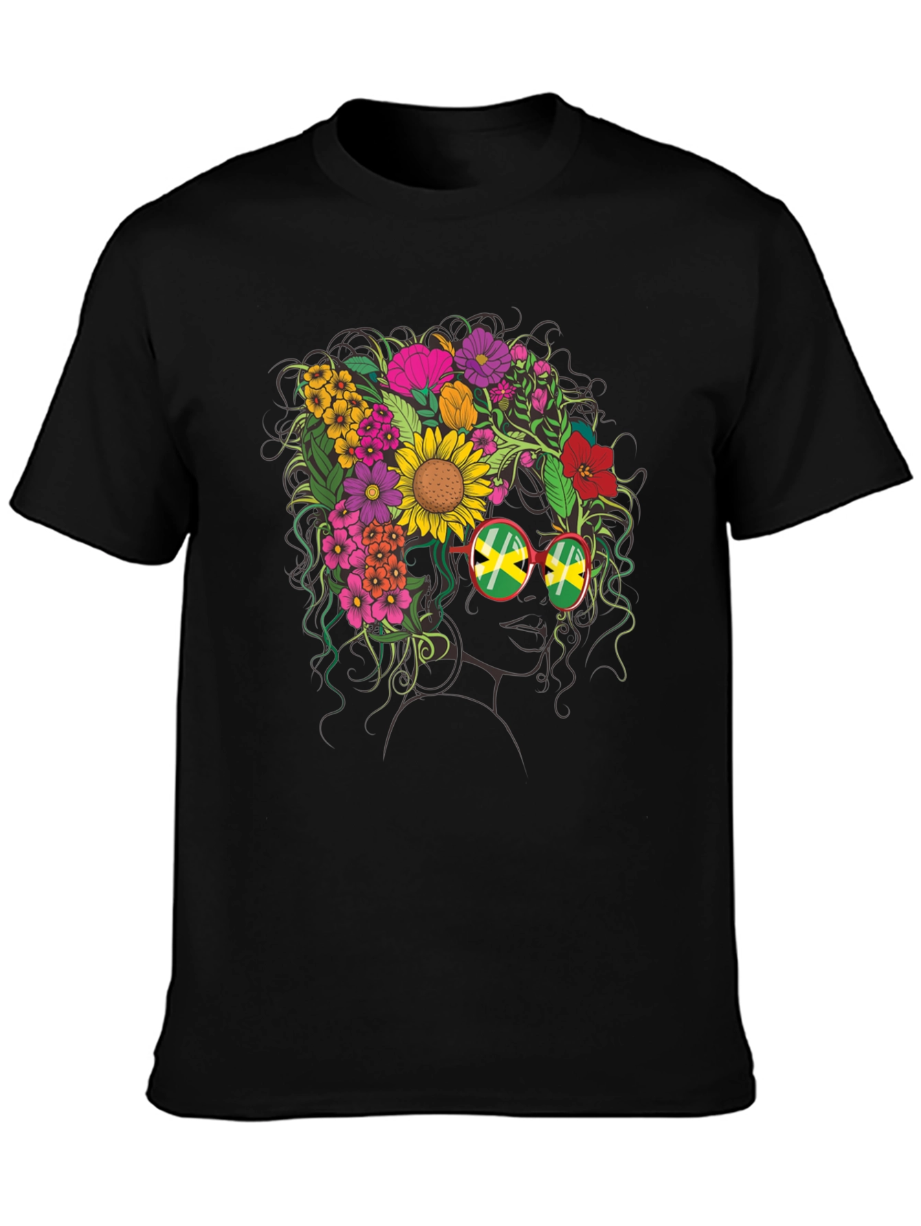 Floral Jamaican Flag Glasses T-Shirt