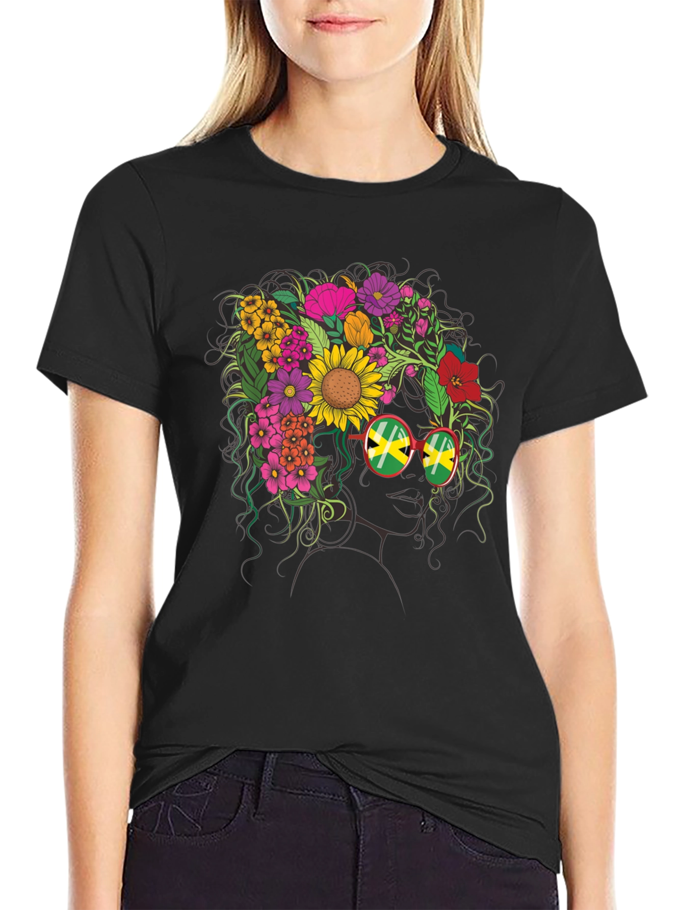 Floral Jamaican Flag Glasses T-Shirt