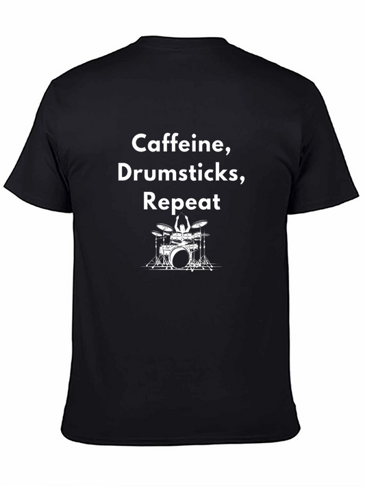 Caffeine Drumsticks Repeat Black T-Shirt