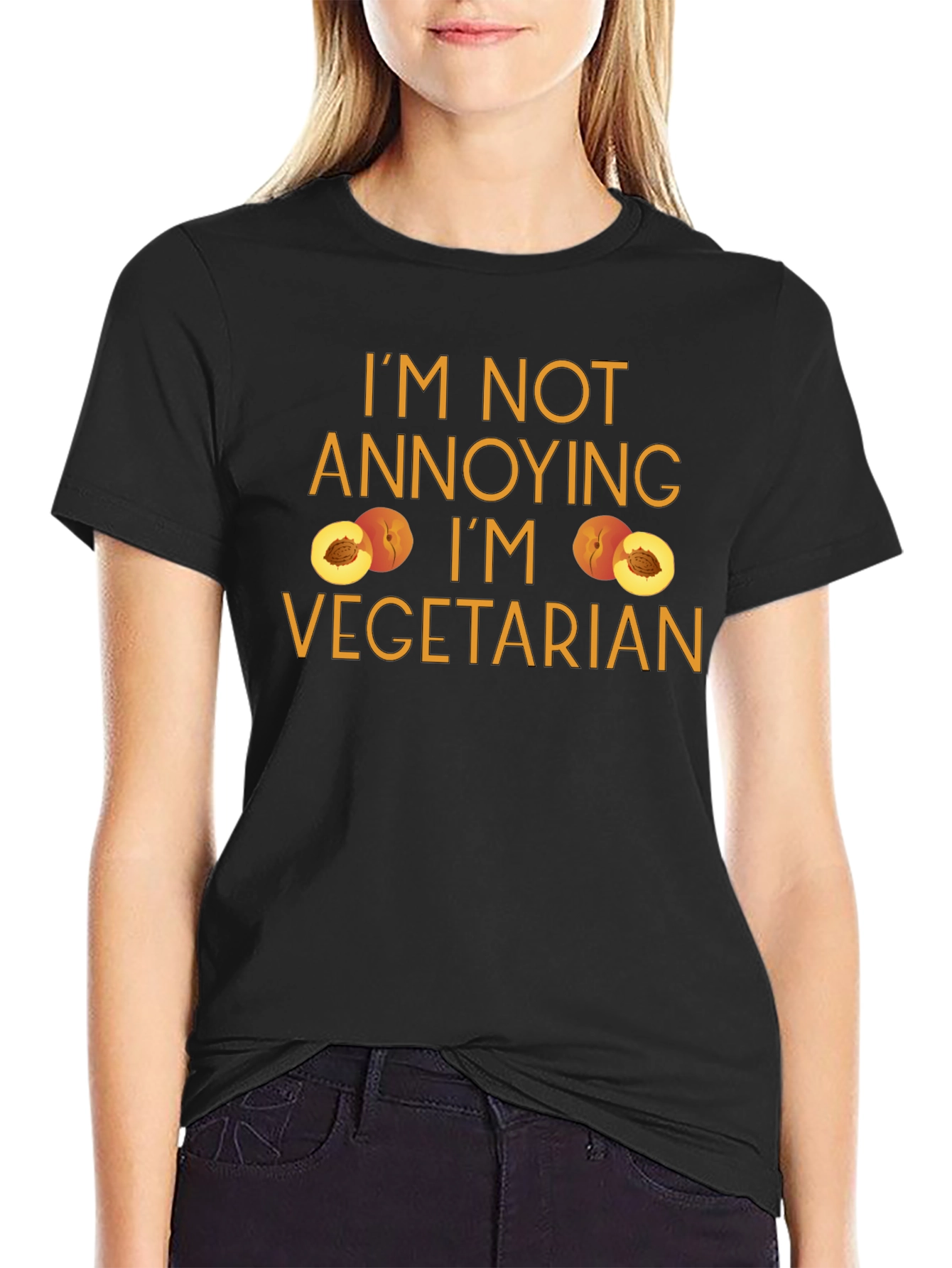 Im Not Annoying Im Vegetarian Peach Graphic Tee