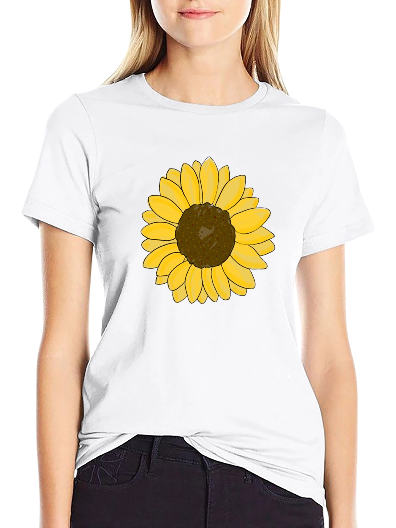 Sunflower Graphic Tee - Black Cotton Casual T-Shirt