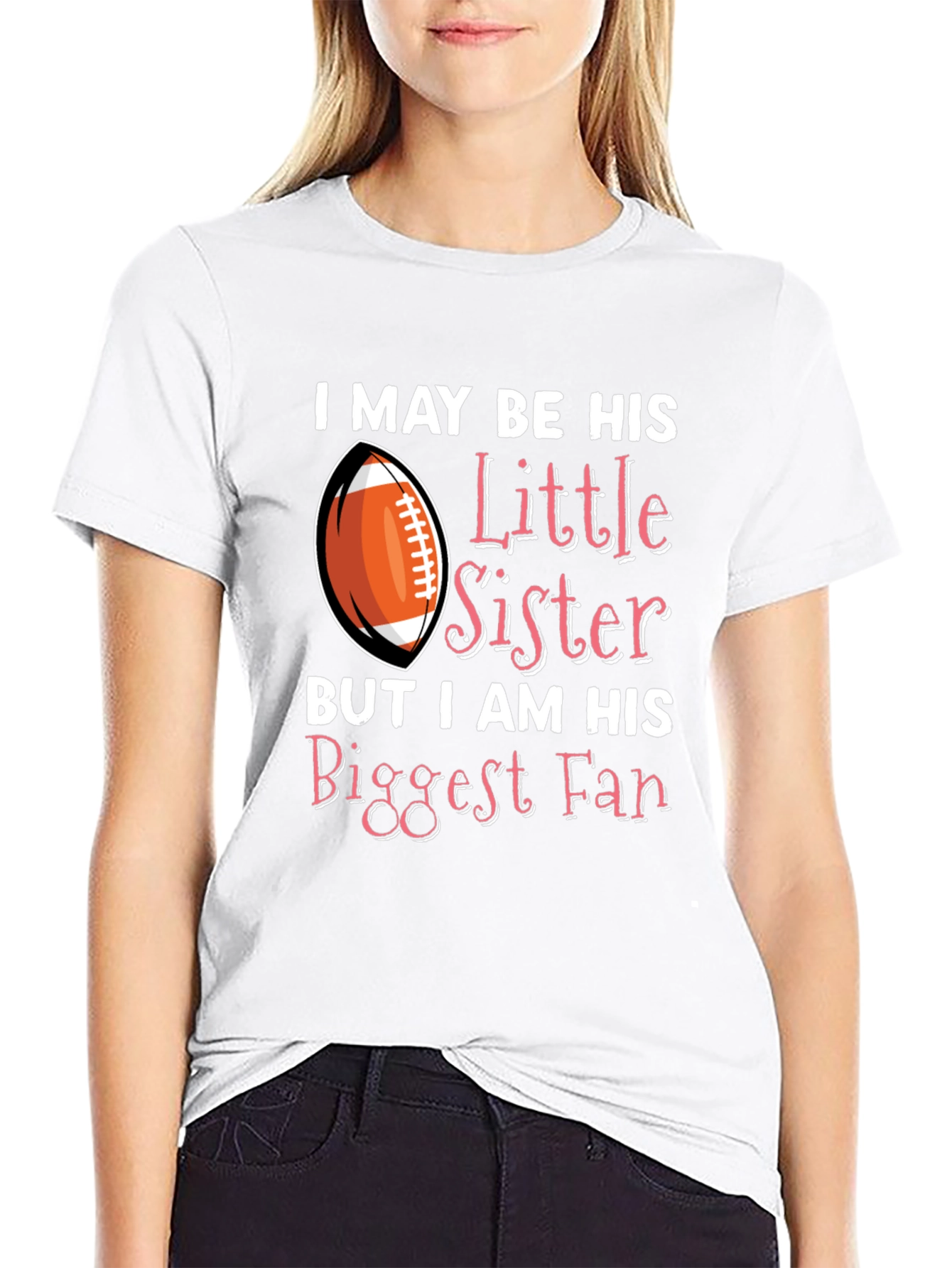 Little Sister Biggest Fan Football T-Shirt