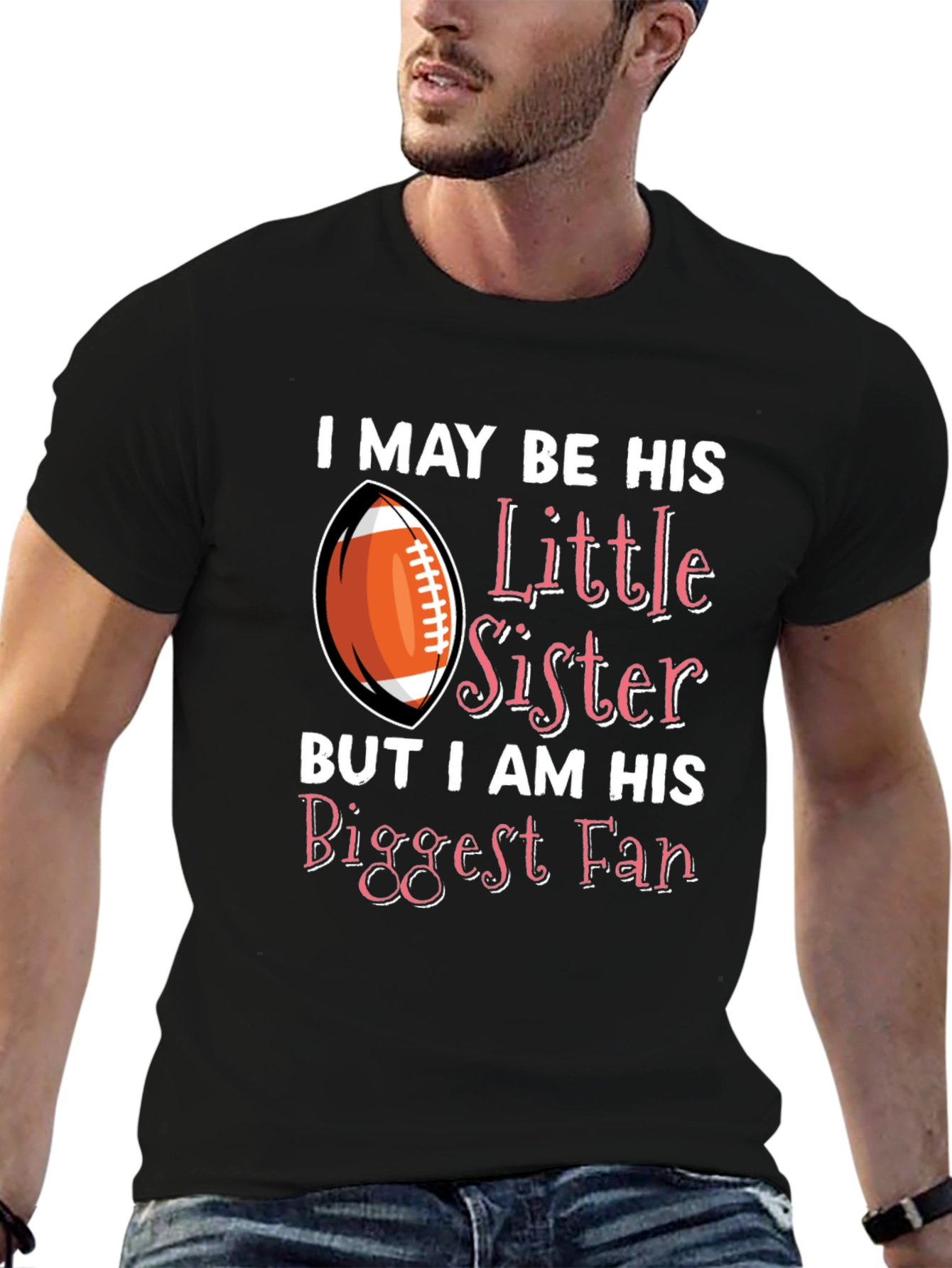 Little Sister Biggest Fan Football T-Shirt