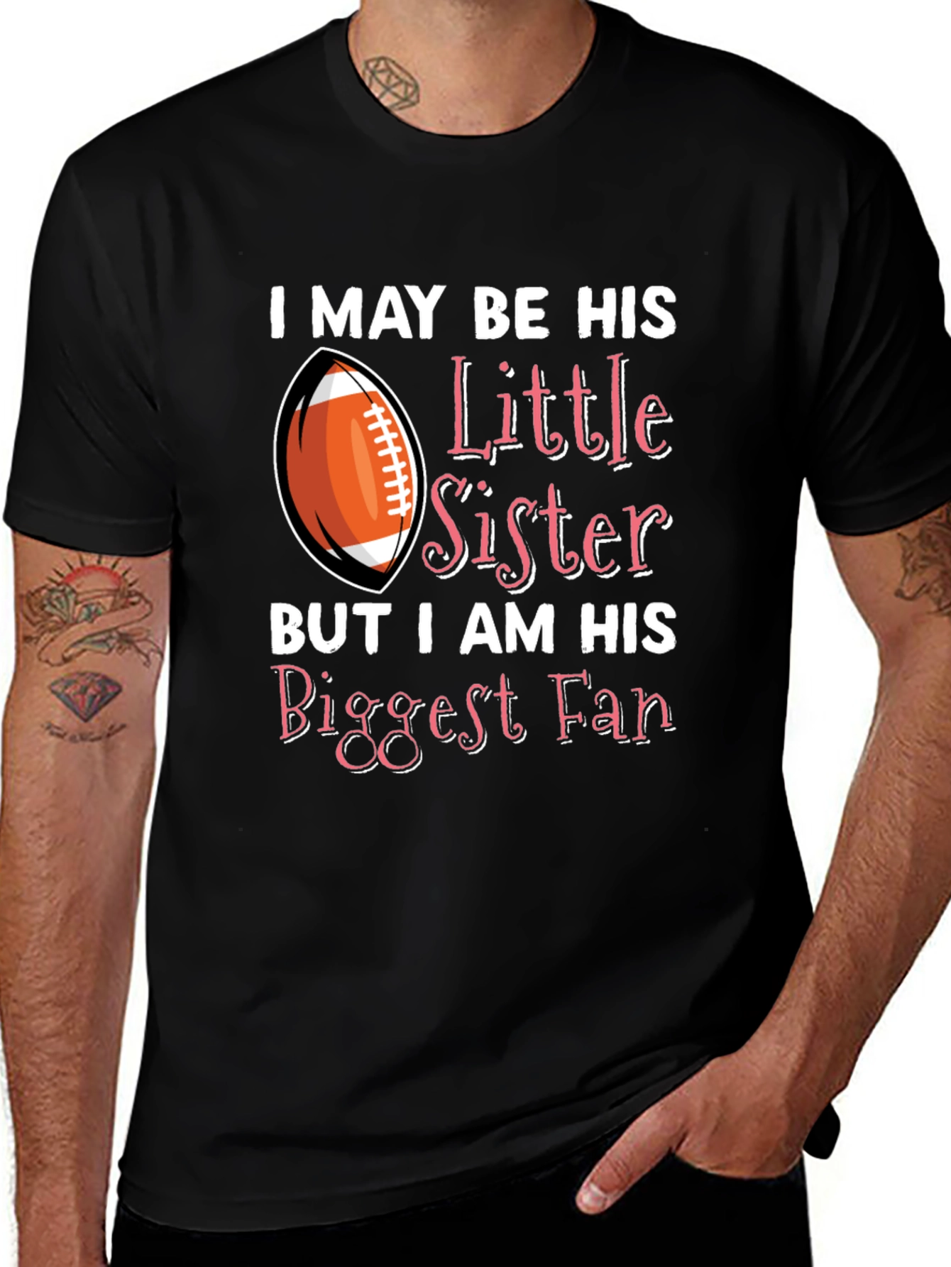 Little Sister Biggest Fan Football T-Shirt