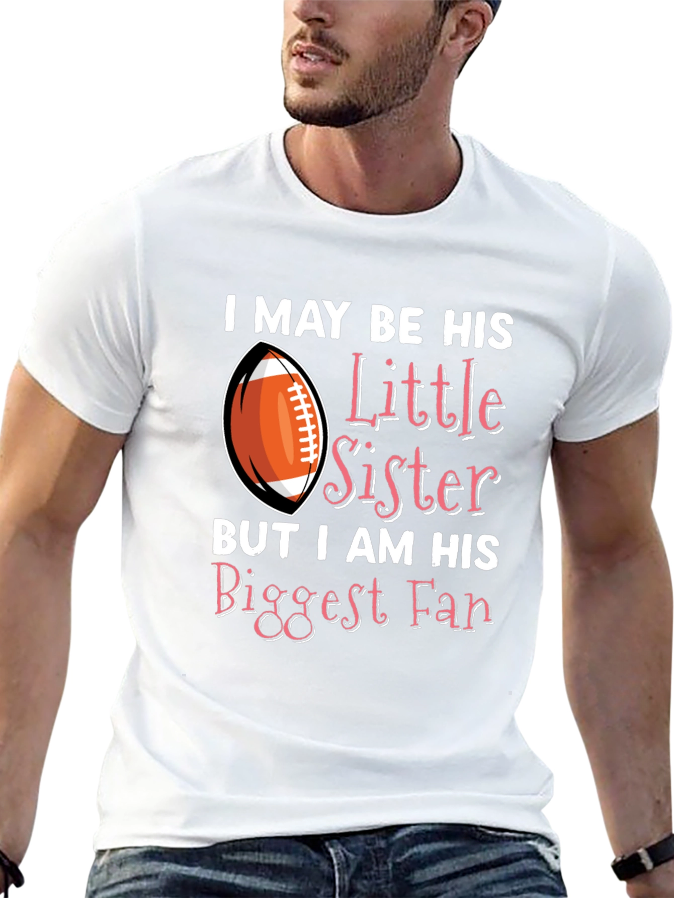Little Sister Biggest Fan Football T-Shirt