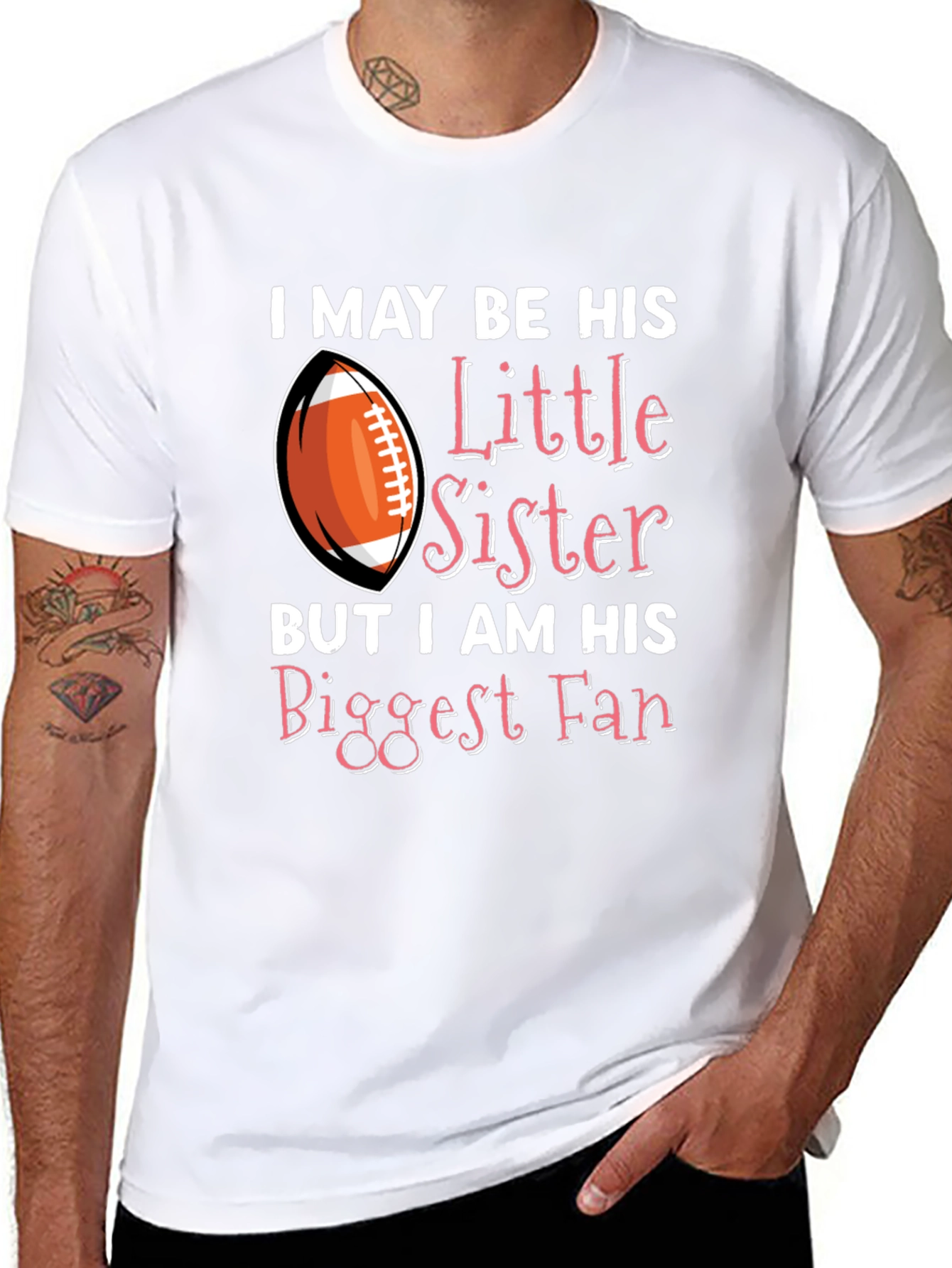Little Sister Biggest Fan Football T-Shirt