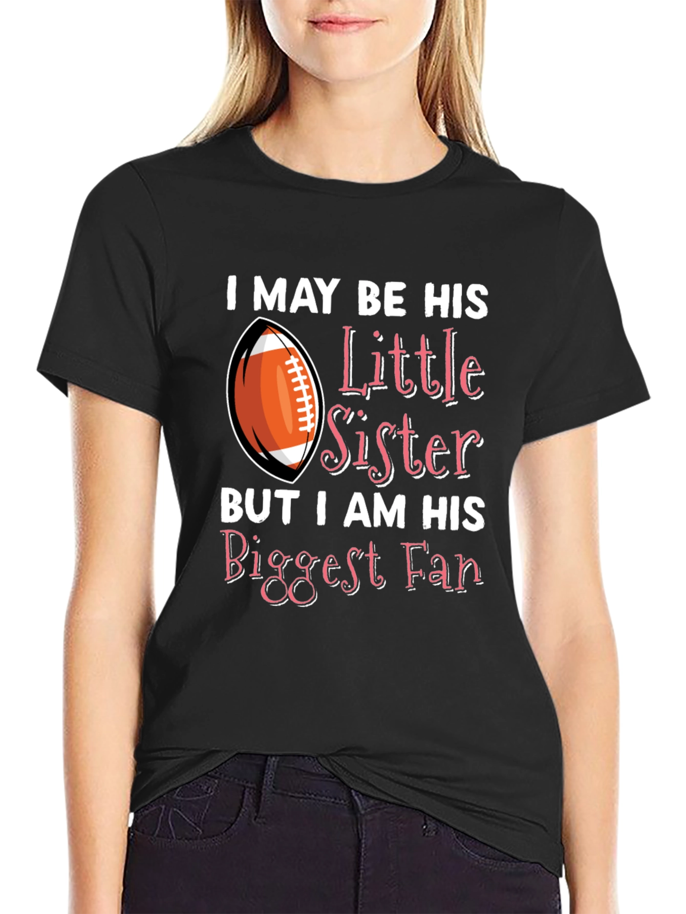 Little Sister Biggest Fan Football T-Shirt
