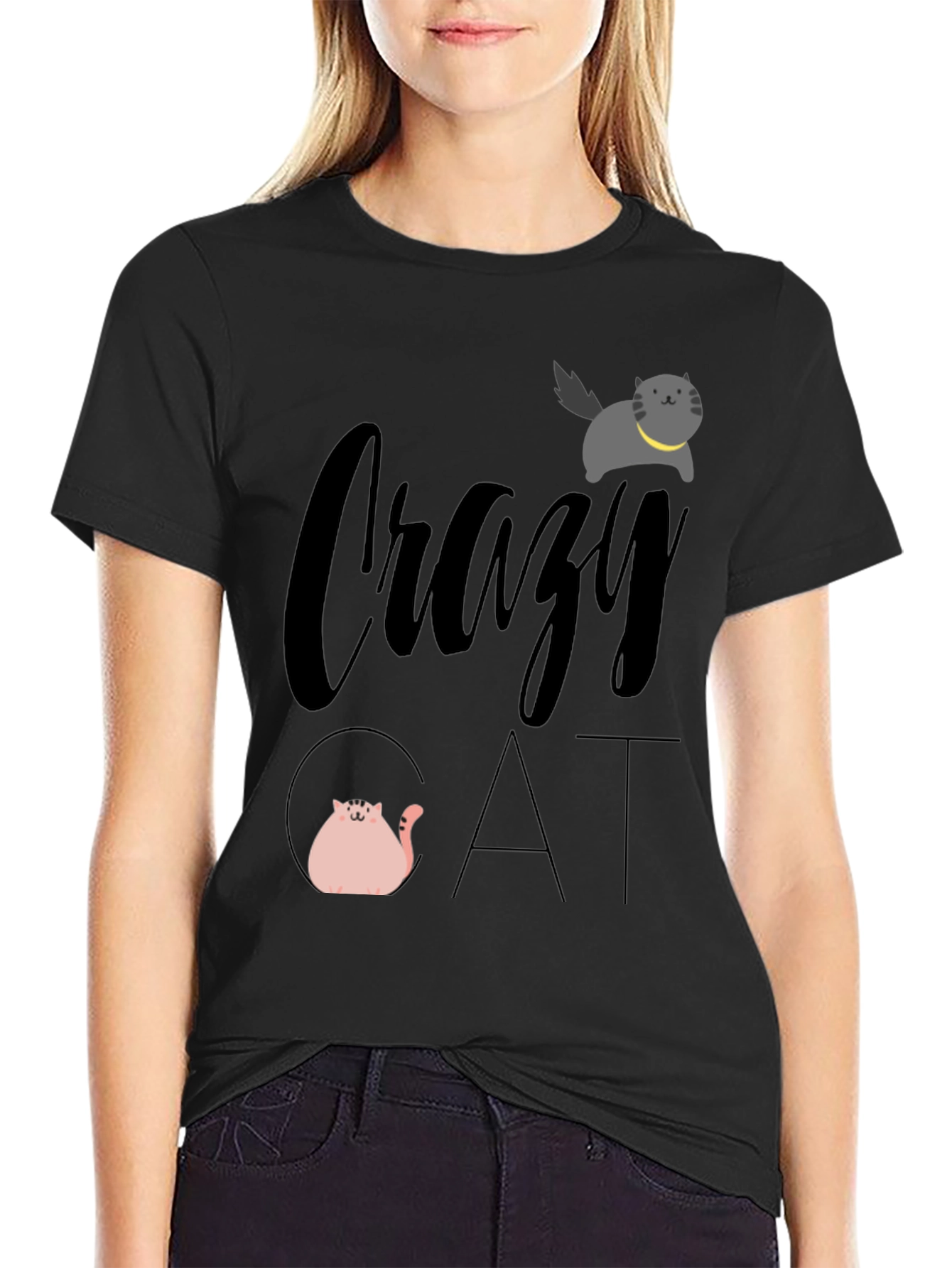 Crazy Cat Graphic Tee - Unisex Black T-Shirt