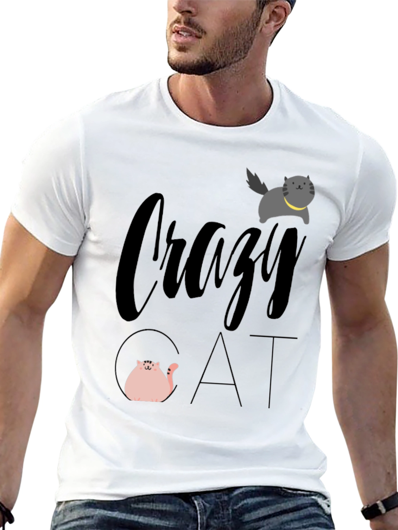 Crazy Cat Graphic Tee - Unisex Black T-Shirt
