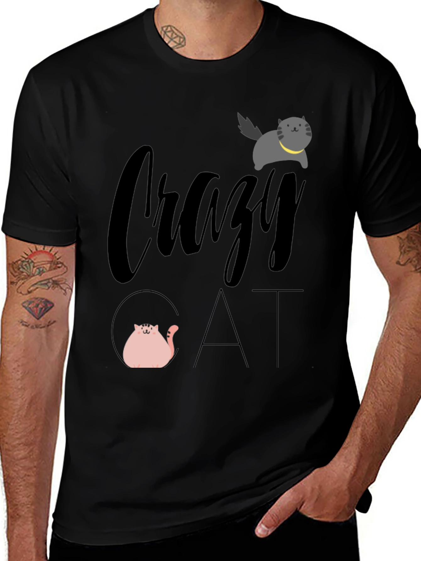 Crazy Cat Graphic Tee - Unisex Black T-Shirt