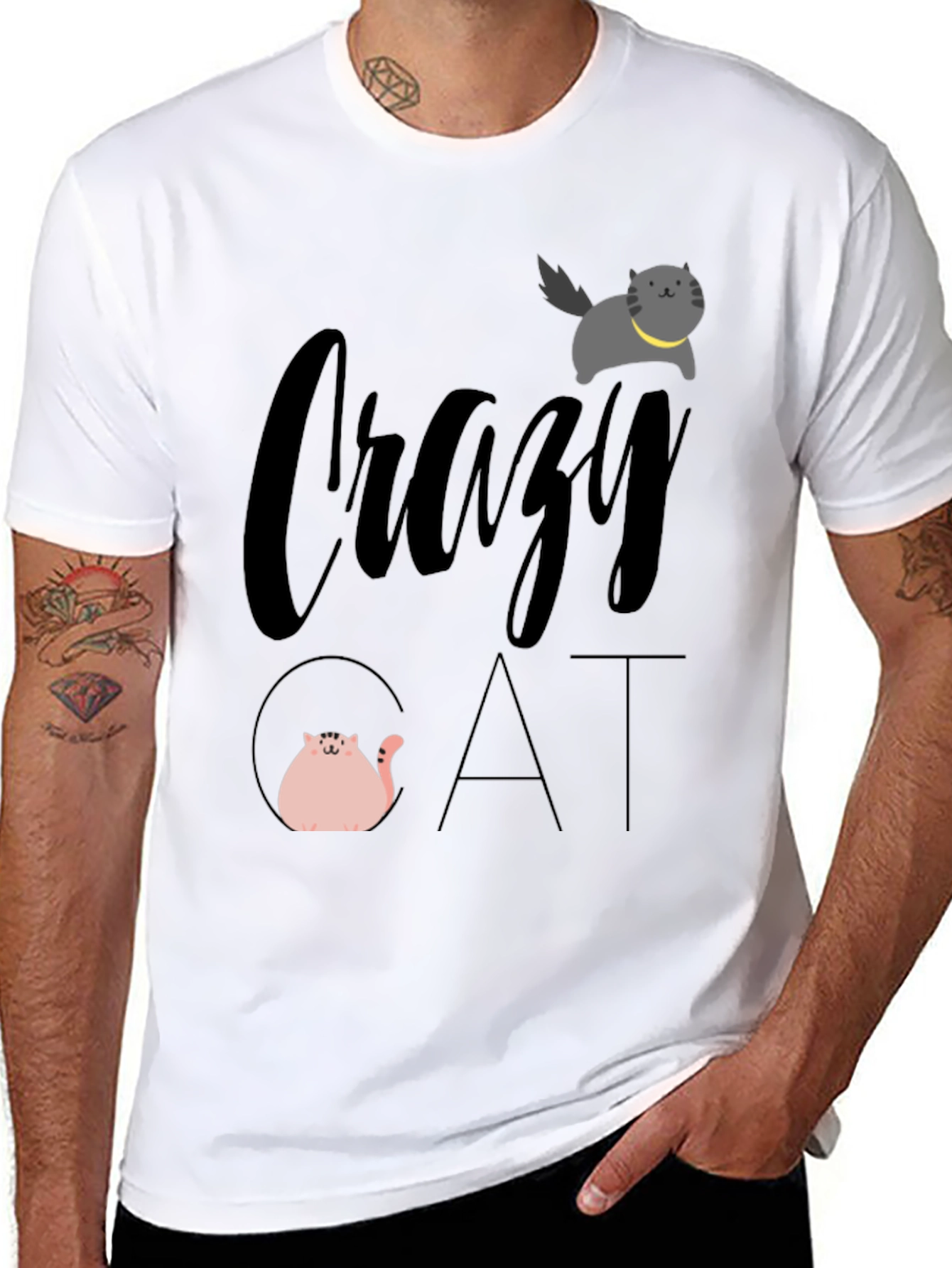 Crazy Cat Graphic Tee - Unisex Black T-Shirt