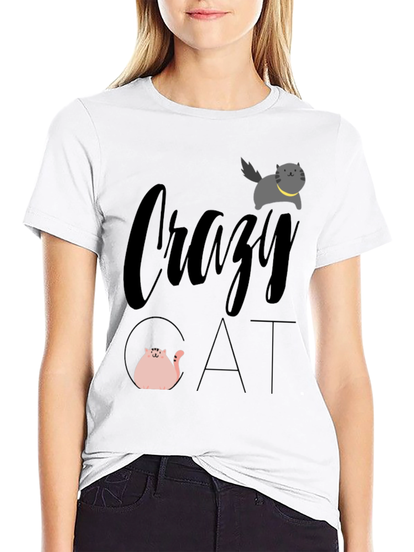 Crazy Cat Graphic Tee - Unisex Black T-Shirt