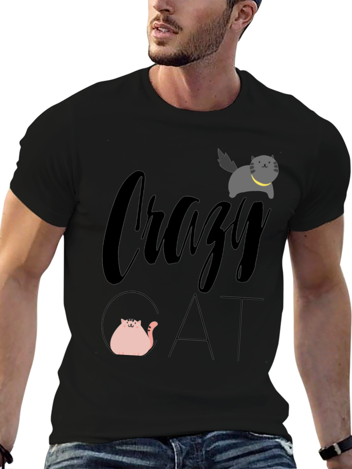 Crazy Cat Graphic Tee - Unisex Black T-Shirt