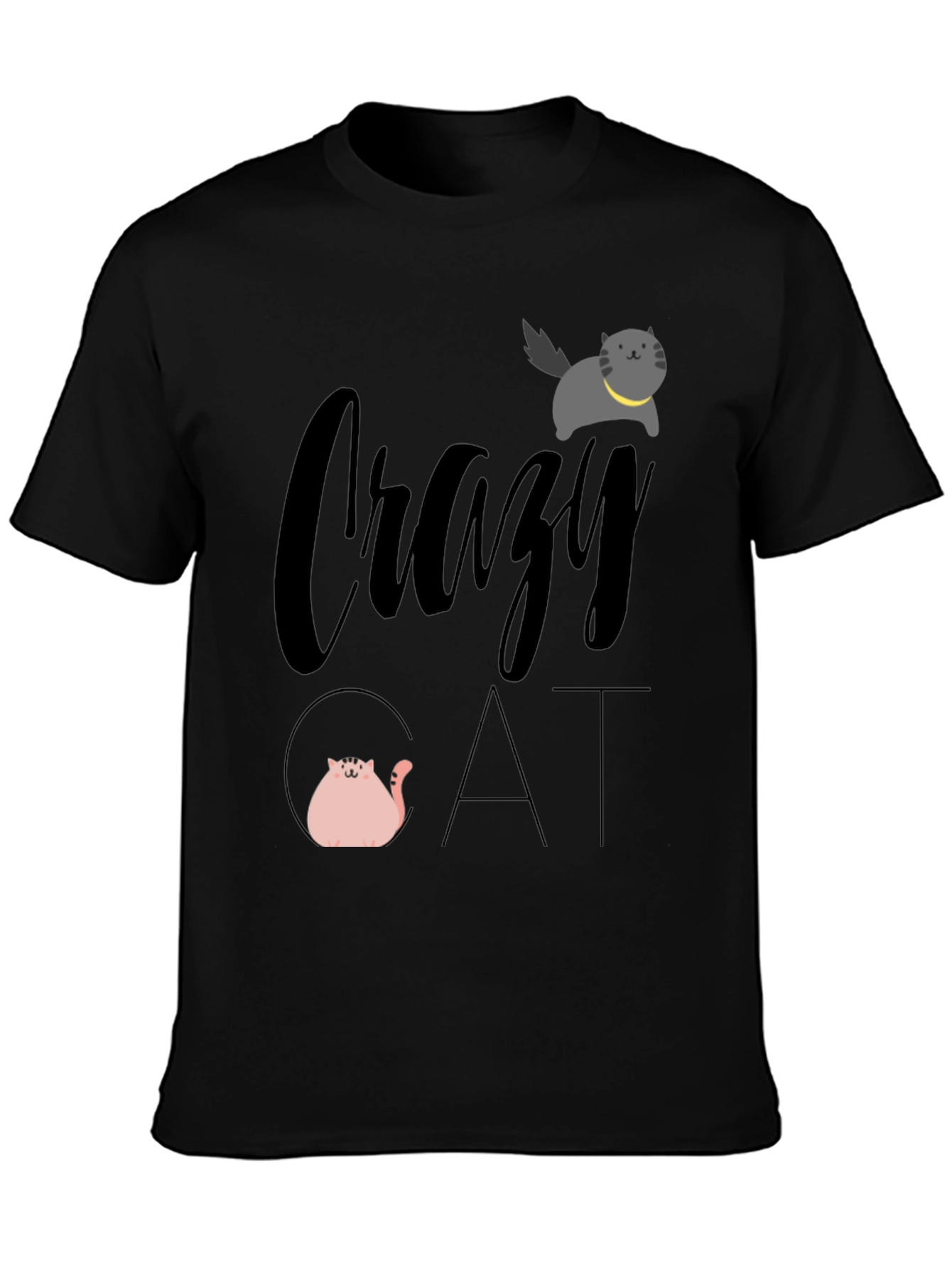 Crazy Cat Graphic Tee - Unisex Black T-Shirt