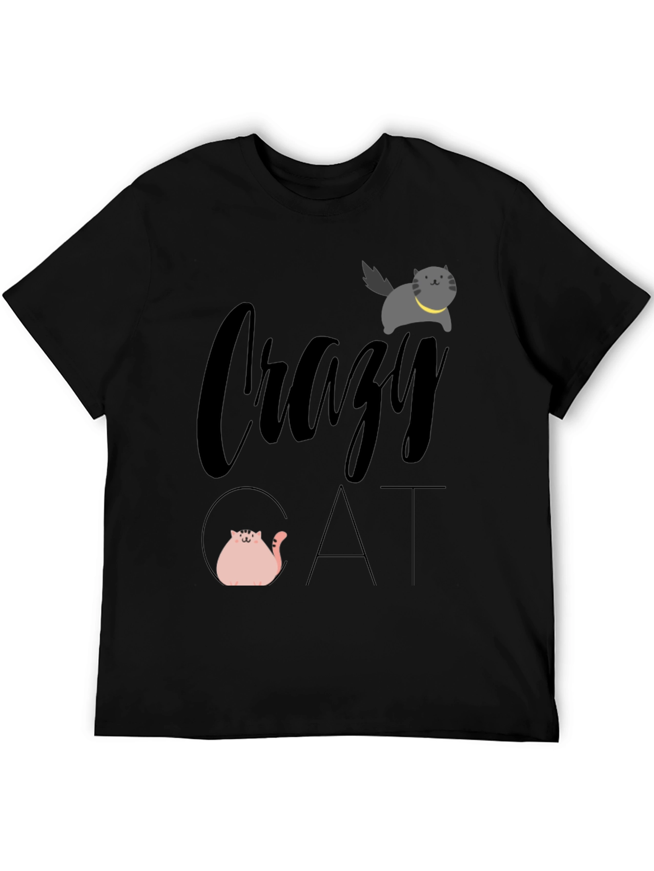 Crazy Cat Graphic Tee - Unisex Black T-Shirt