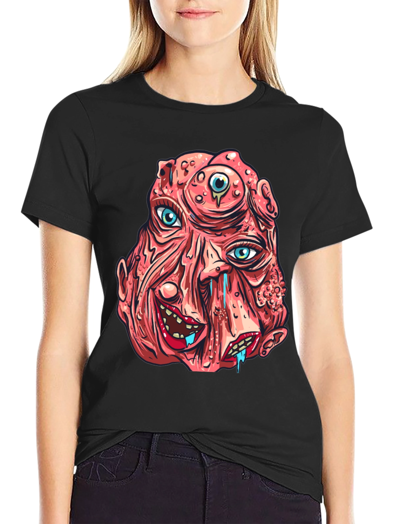 Unique Horror Graphic Print Black T-Shirt