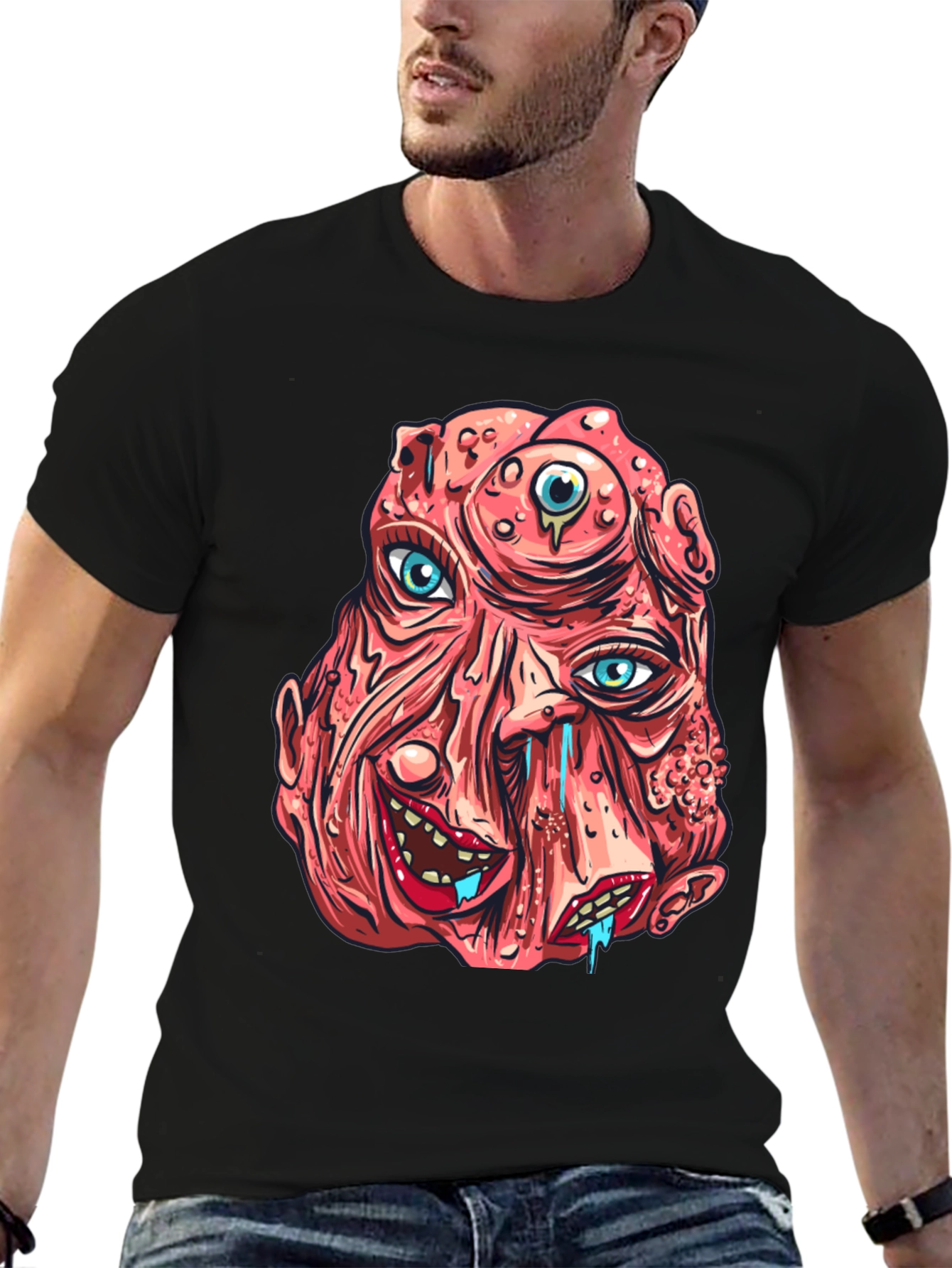 Unique Horror Graphic Print Black T-Shirt