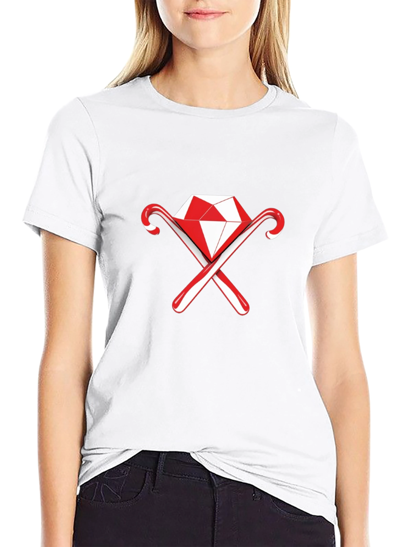 Diamond & Candy Cane Graphic Black Tee