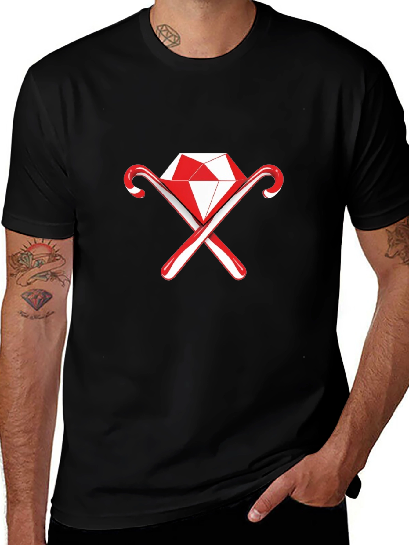Diamond & Candy Cane Graphic Black Tee