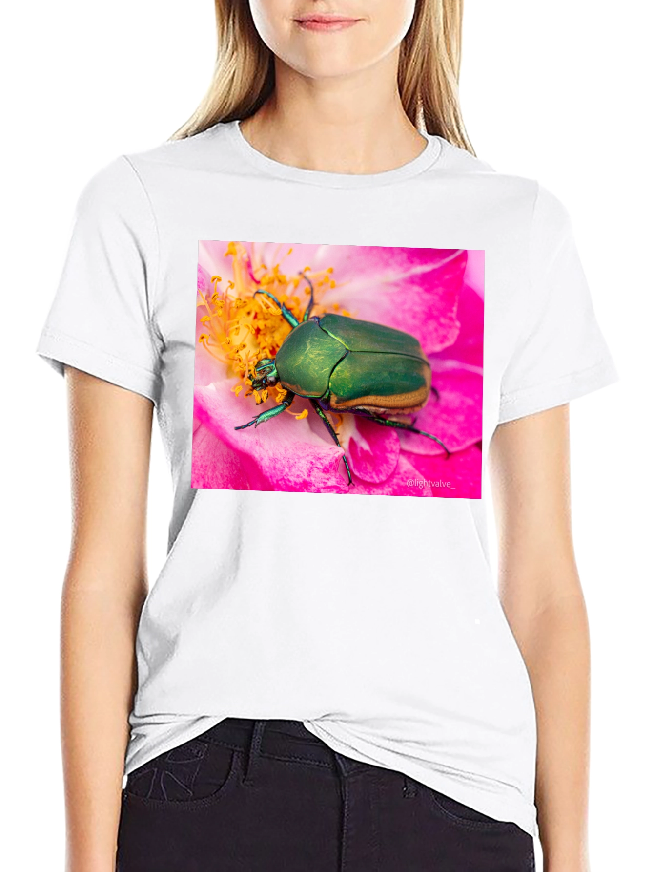 Green Beetle on Flower Graphic T-Shirt