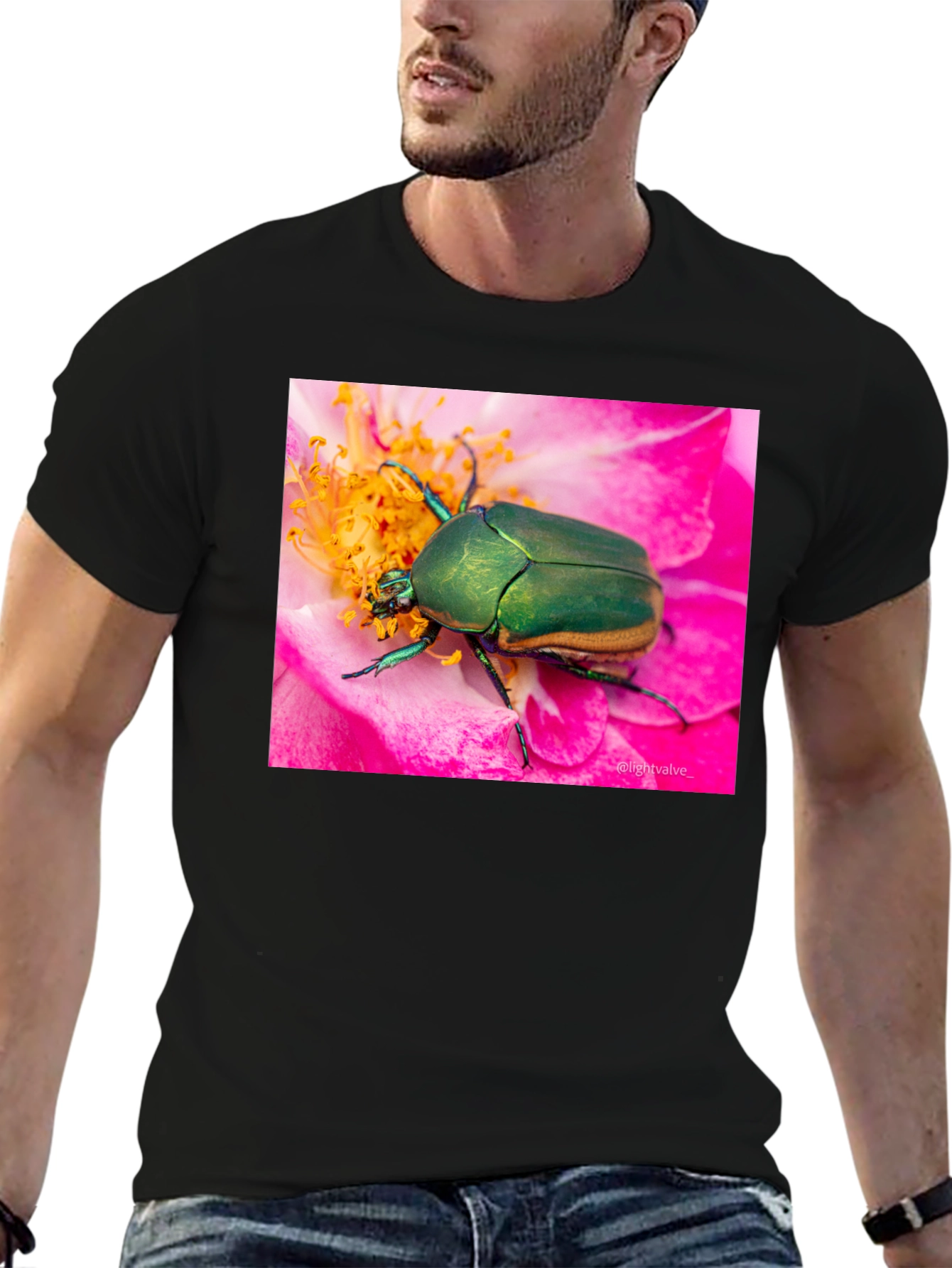 Green Beetle on Flower Graphic T-Shirt