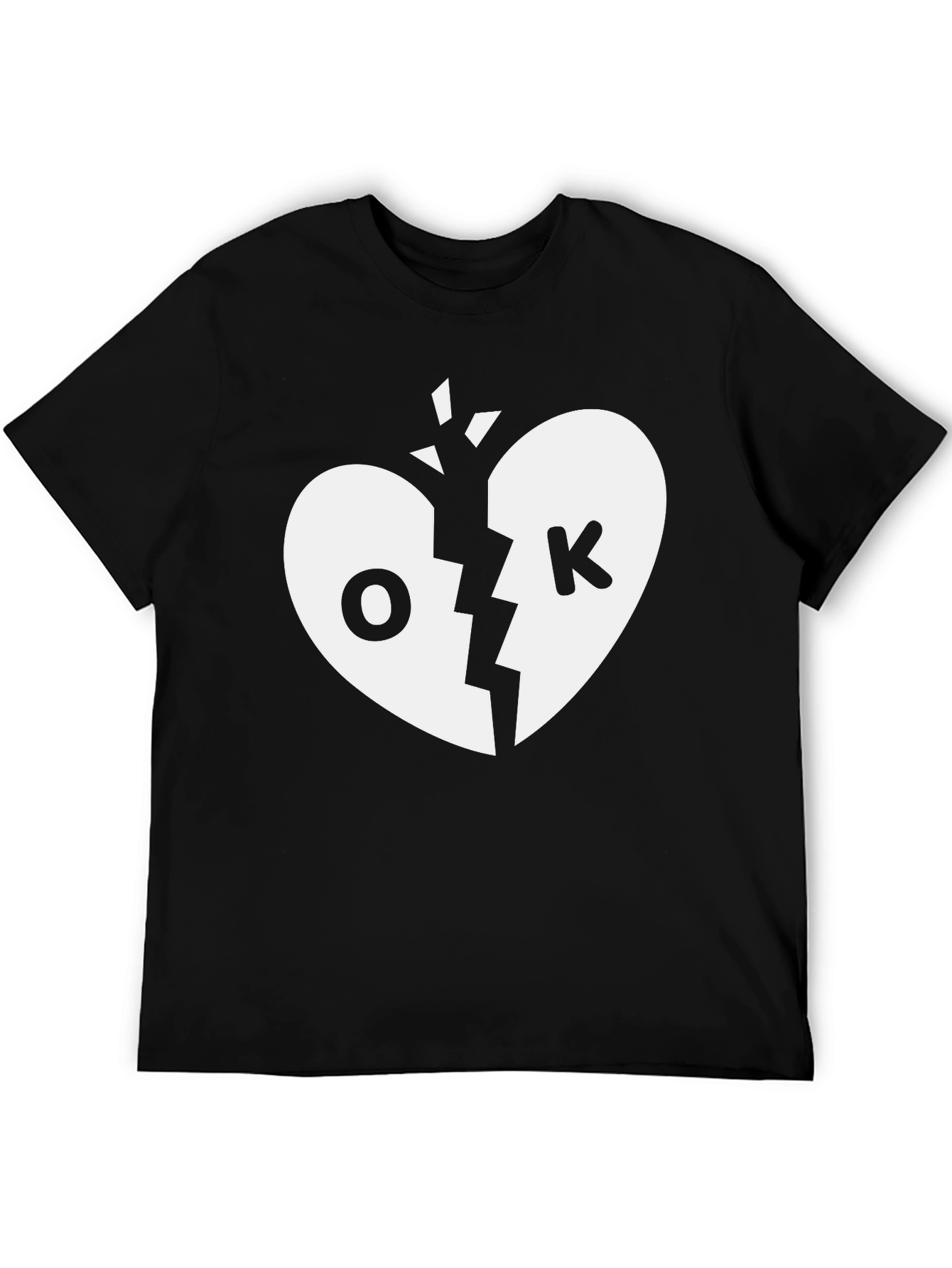 Broken Heart OK Graphic Tee - Black Cotton T-Shirt