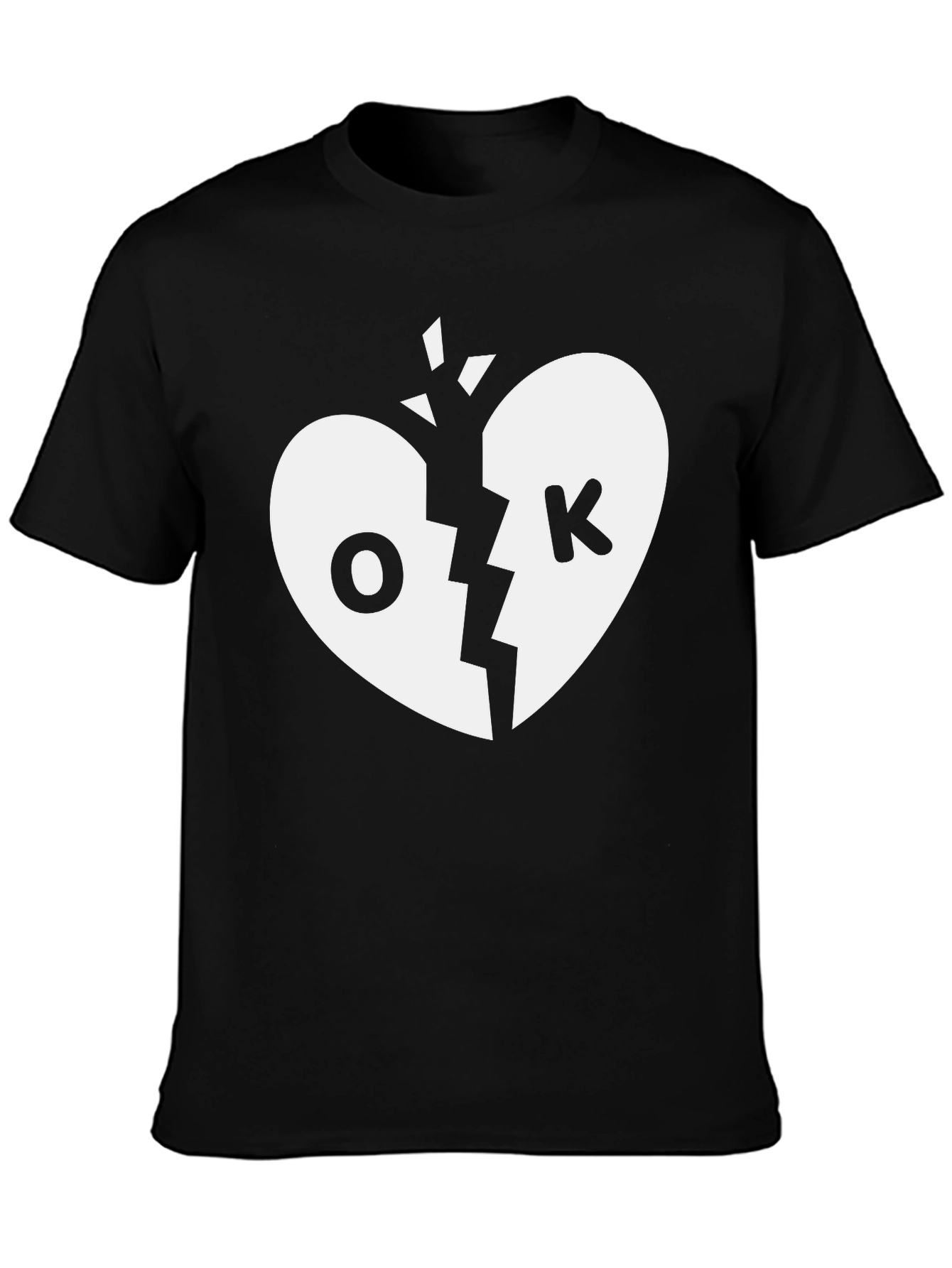 Broken Heart OK Graphic Tee - Black Cotton T-Shirt