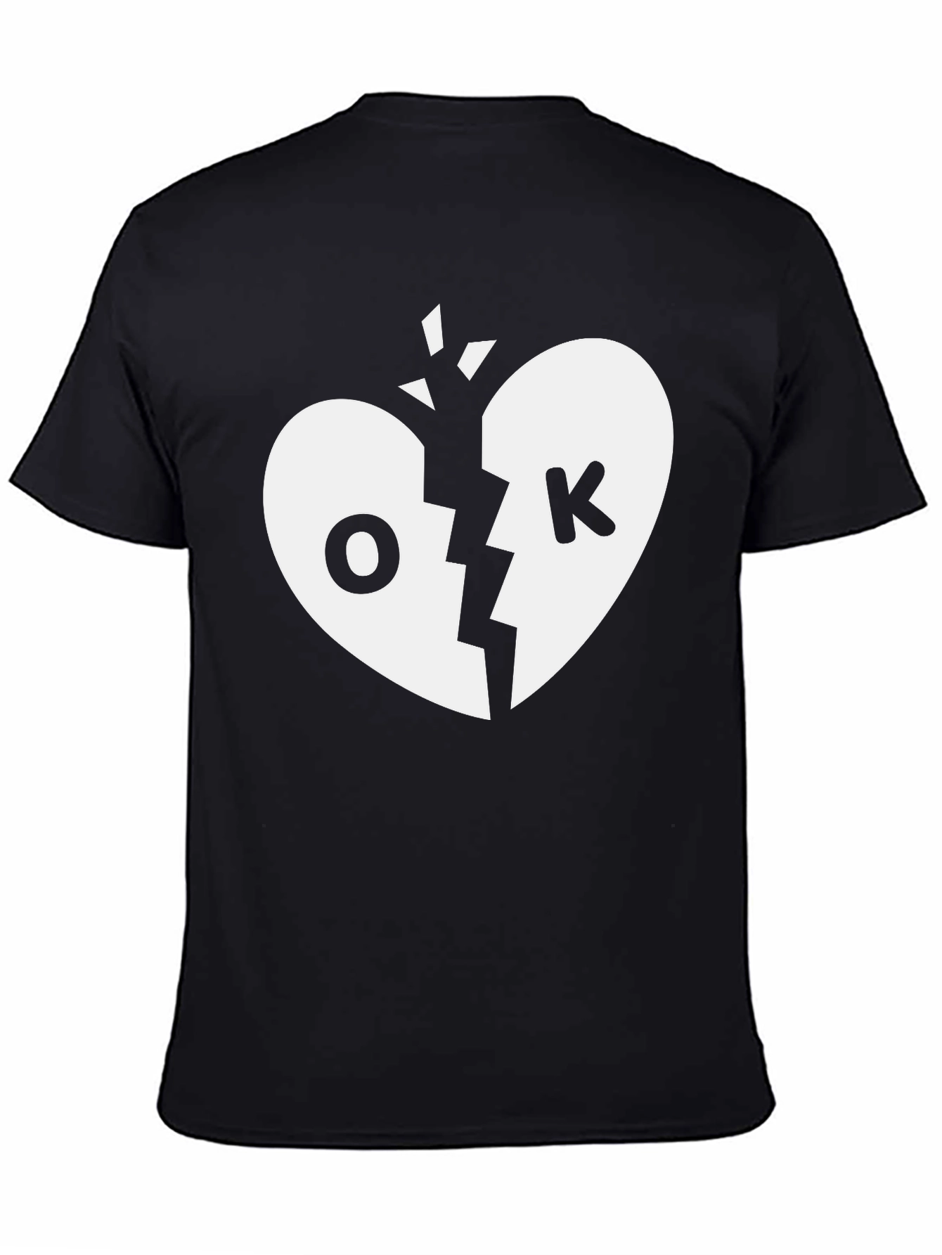 Broken Heart OK Graphic Tee - Black Cotton T-Shirt