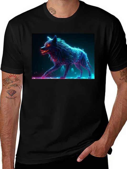 Neon Wolf Graphic Tee - Bold Black Cotton
