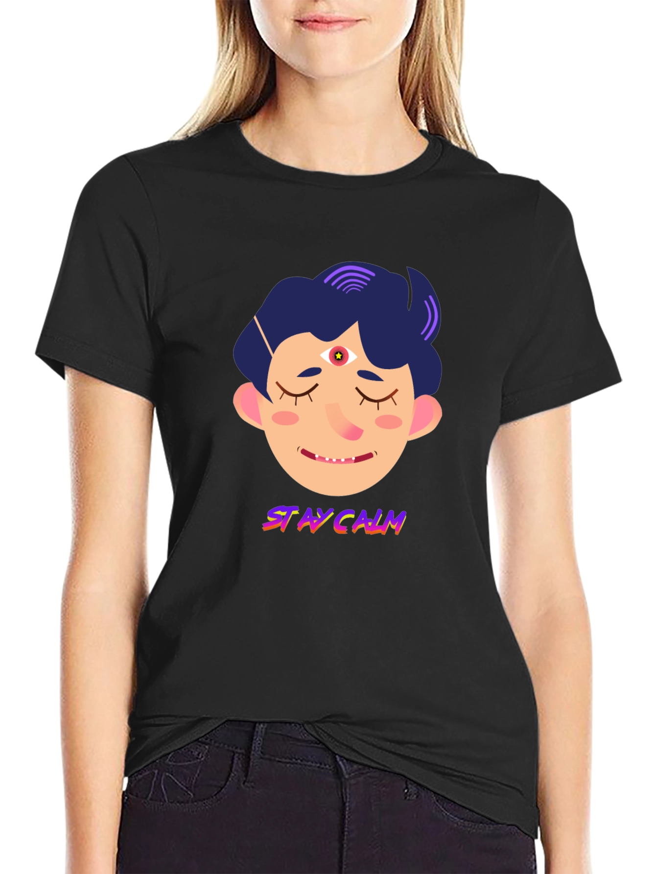 Stay Calm Graphic Tee - Relaxed Fit Black T-Shirt