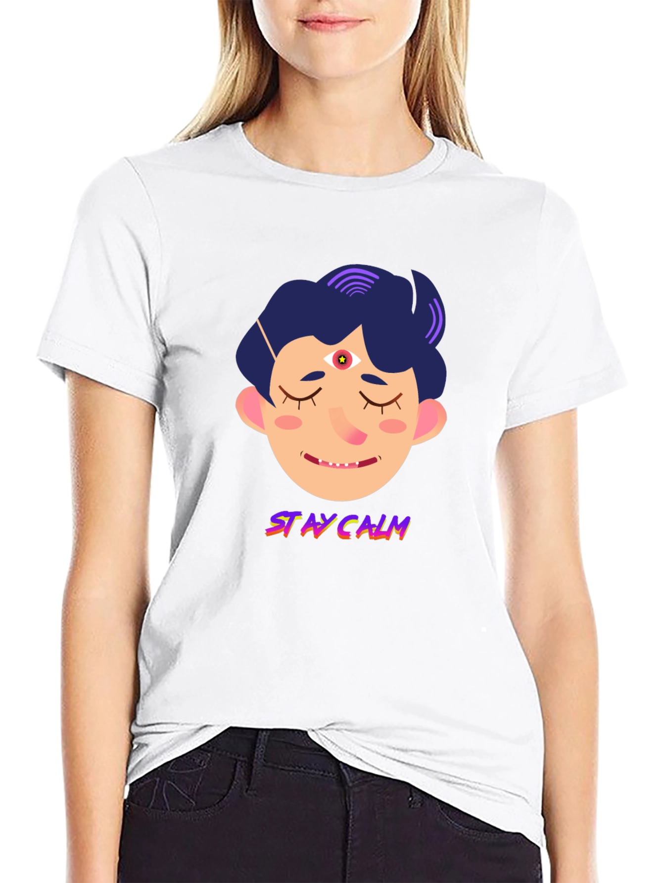 Stay Calm Graphic Tee - Relaxed Fit Black T-Shirt