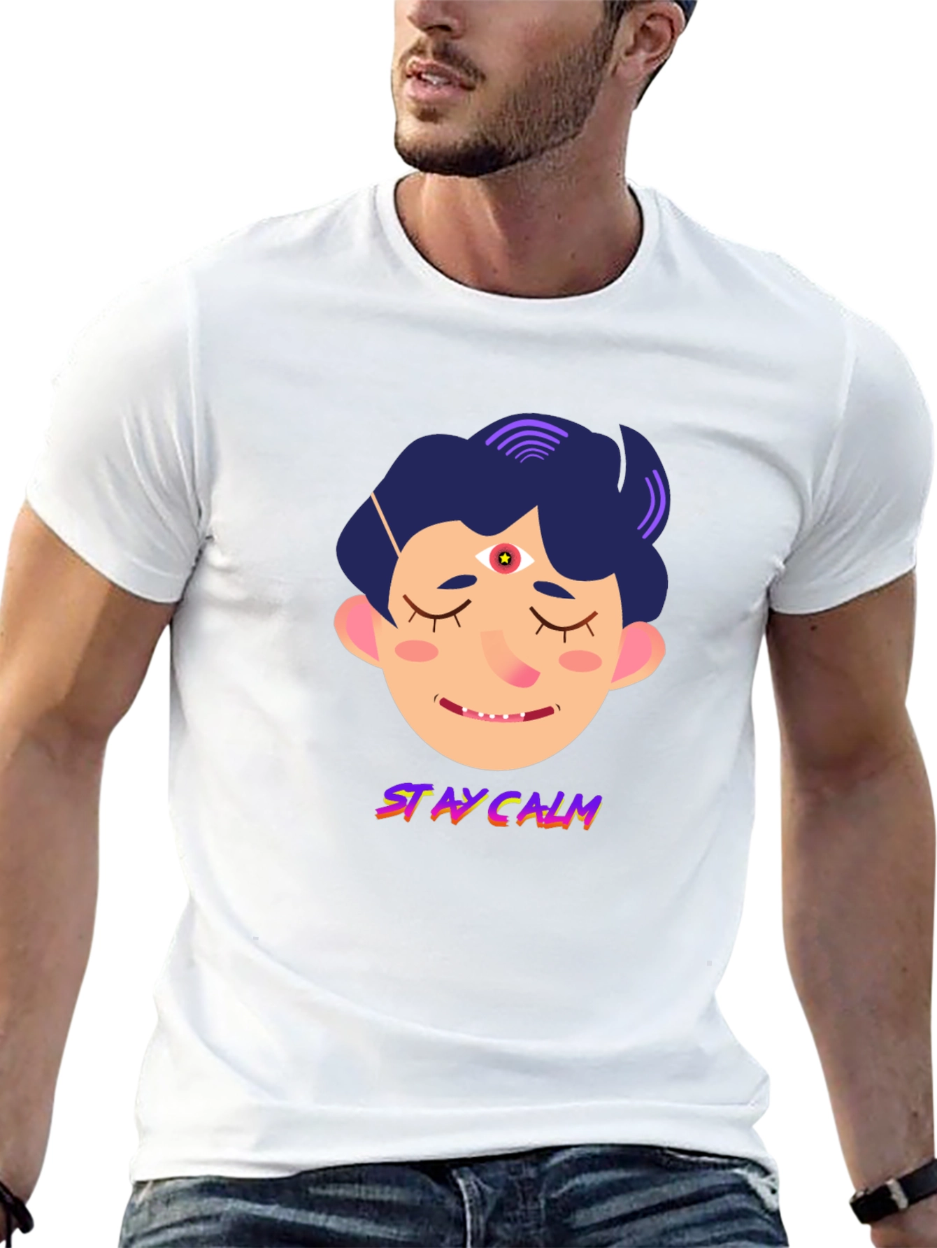 Stay Calm Graphic Tee - Relaxed Fit Black T-Shirt