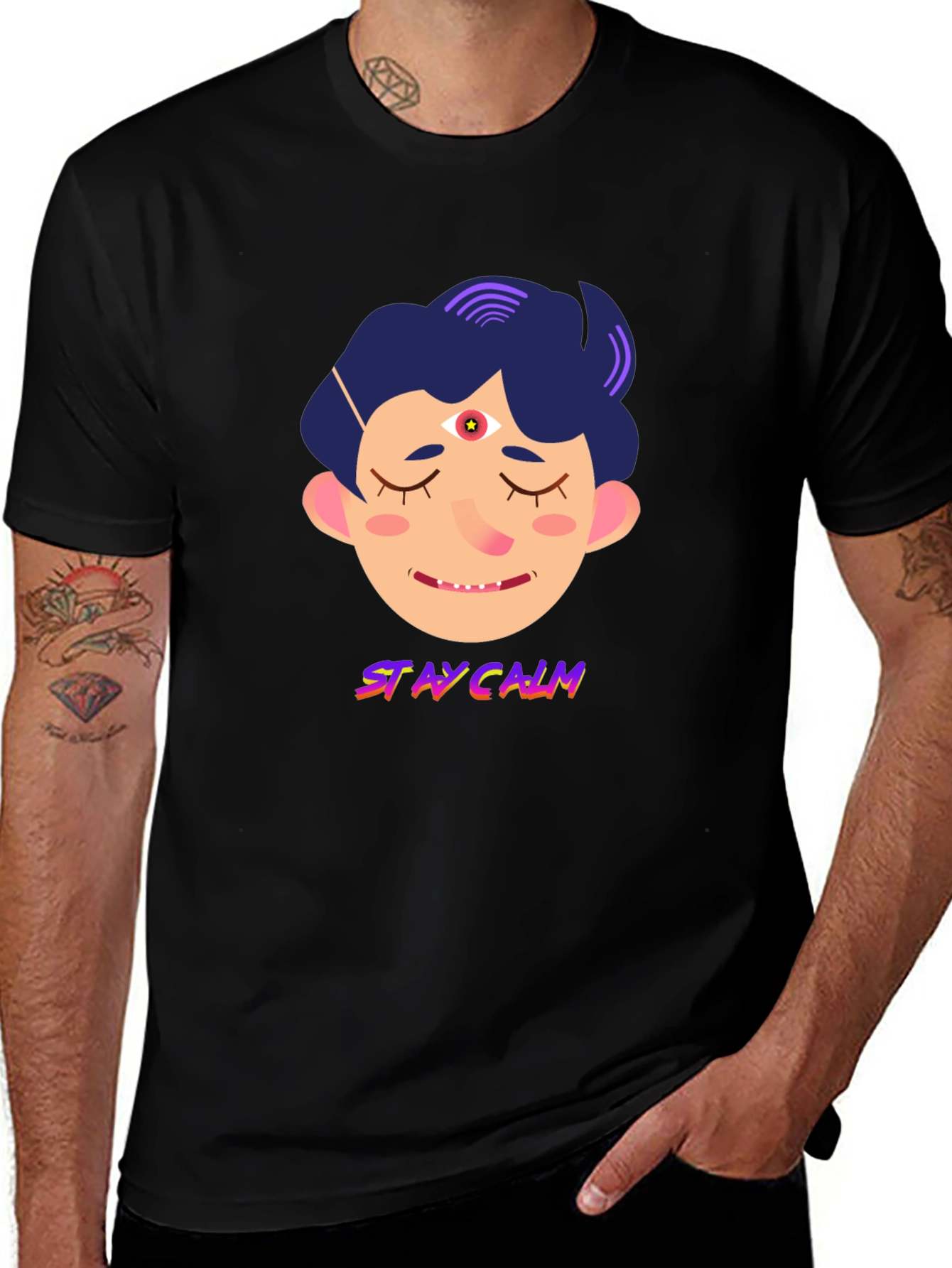 Stay Calm Graphic Tee - Relaxed Fit Black T-Shirt