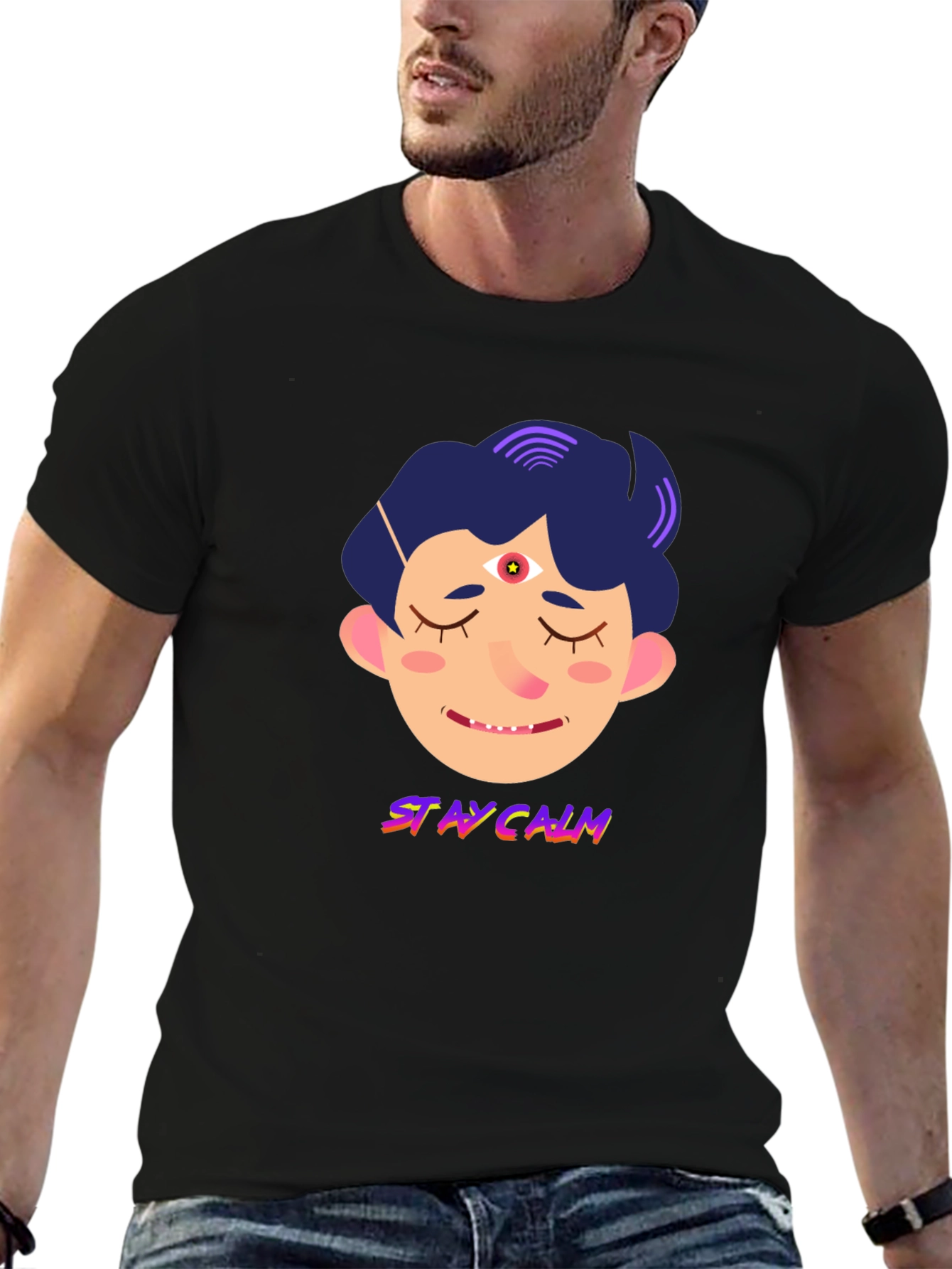Stay Calm Graphic Tee - Relaxed Fit Black T-Shirt