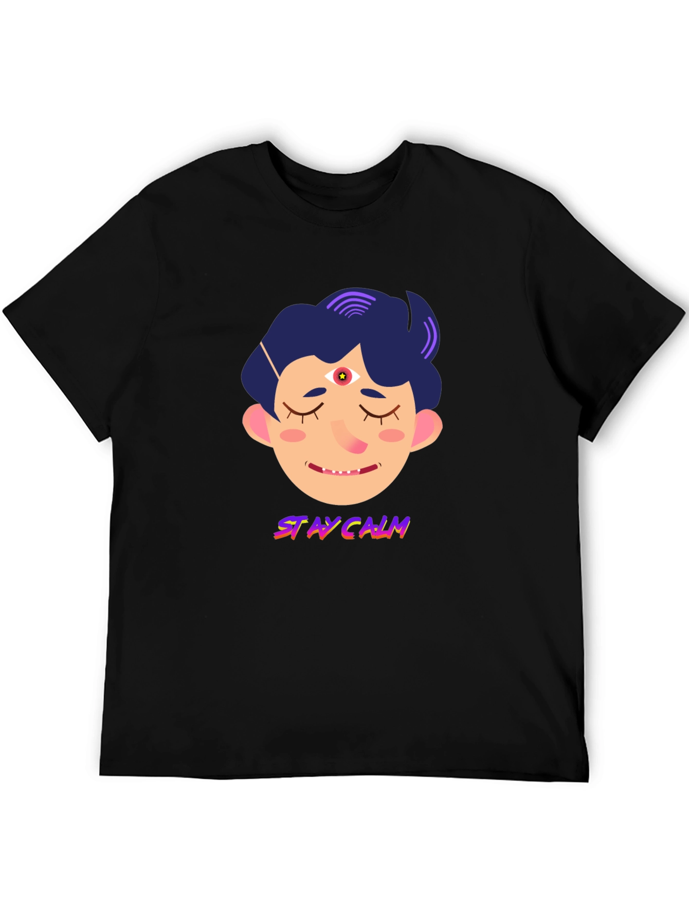 Stay Calm Graphic Tee - Relaxed Fit Black T-Shirt