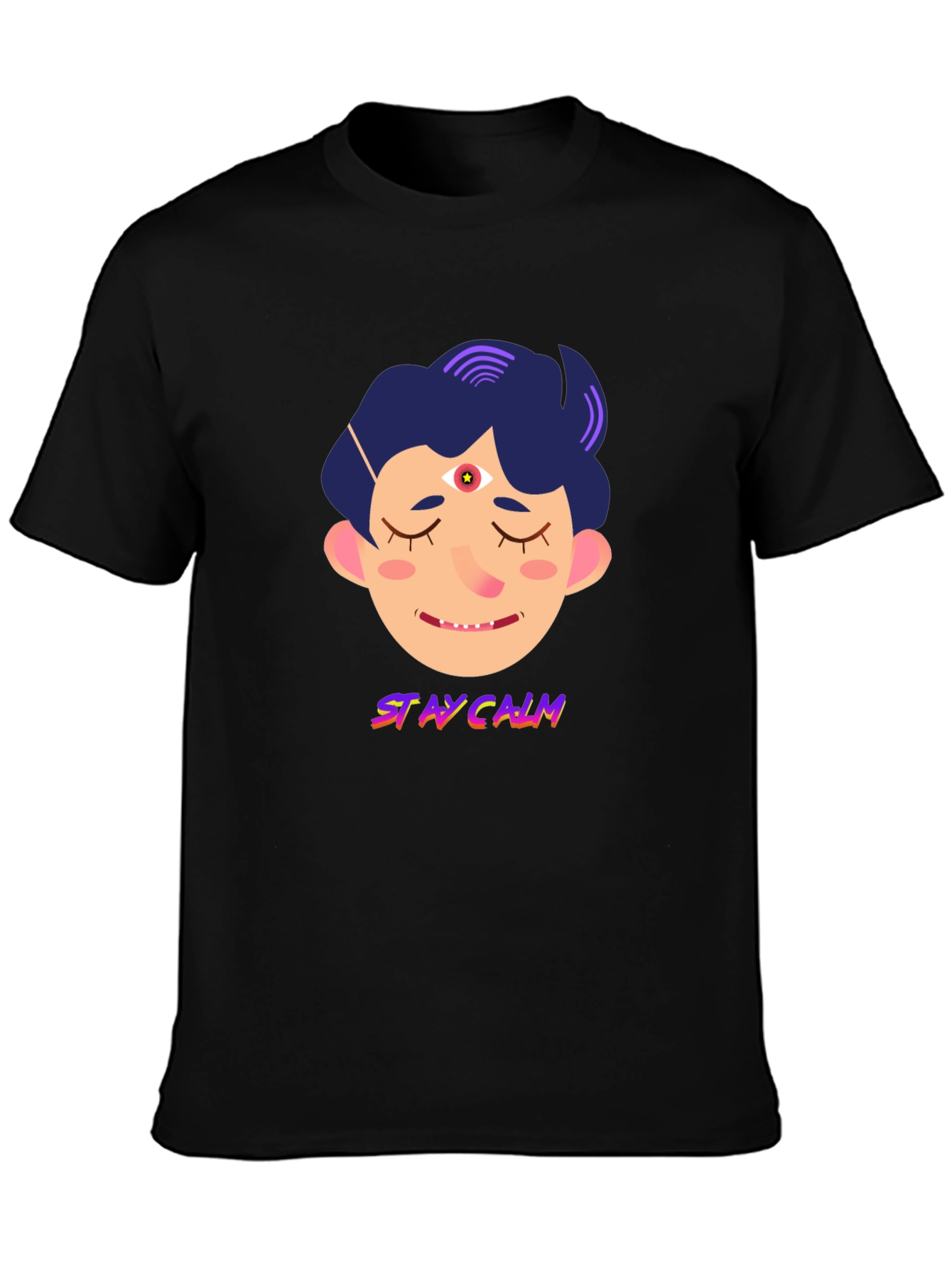 Stay Calm Graphic Tee - Relaxed Fit Black T-Shirt