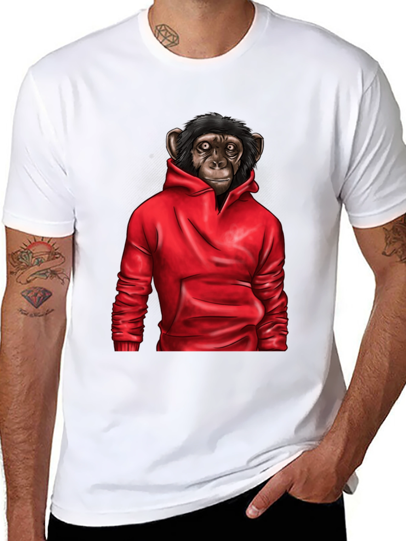 Chimpanzee Red Hoodie T-Shirt - Cool Graphic Tee