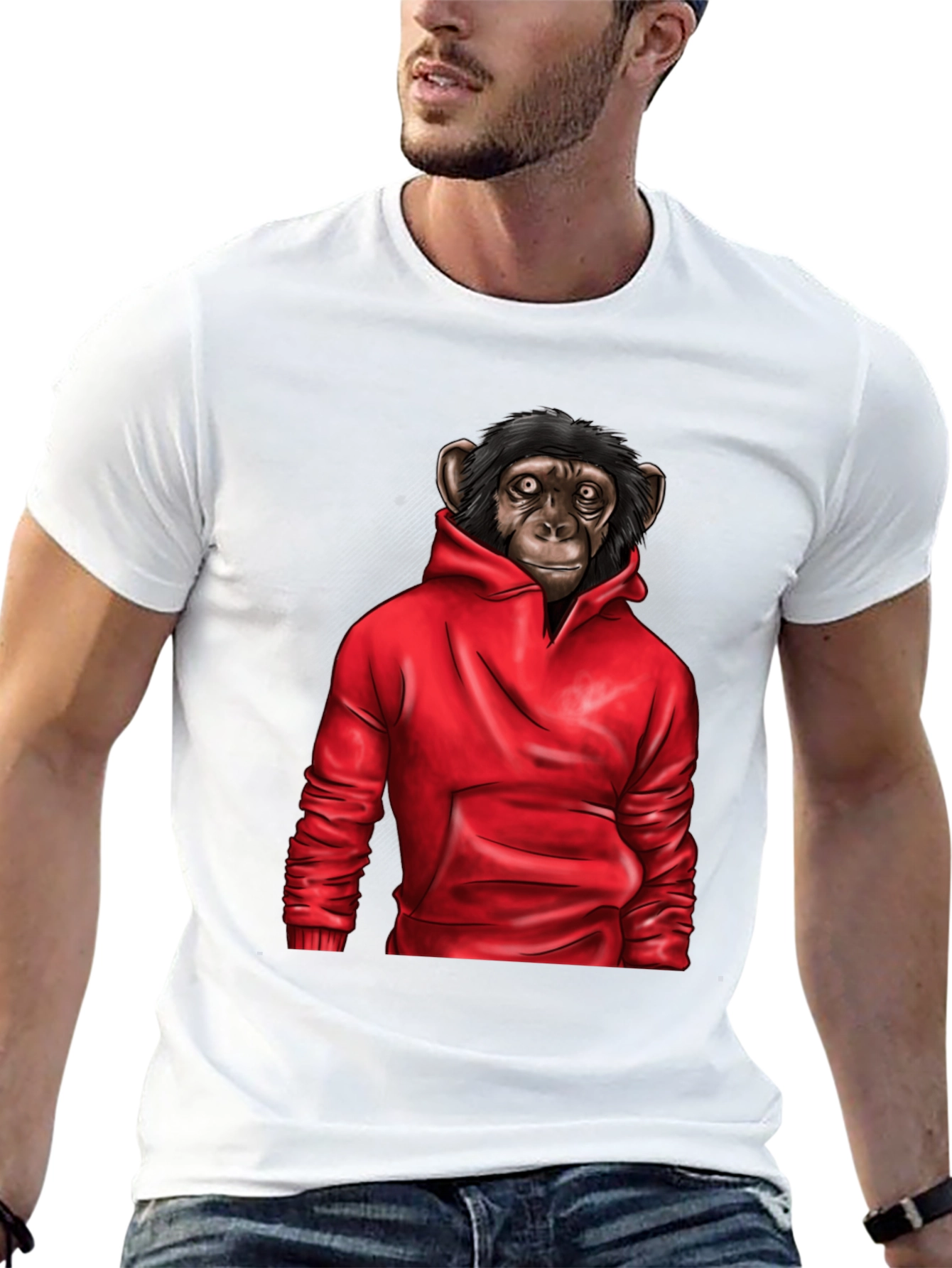 Chimpanzee Red Hoodie T-Shirt - Cool Graphic Tee