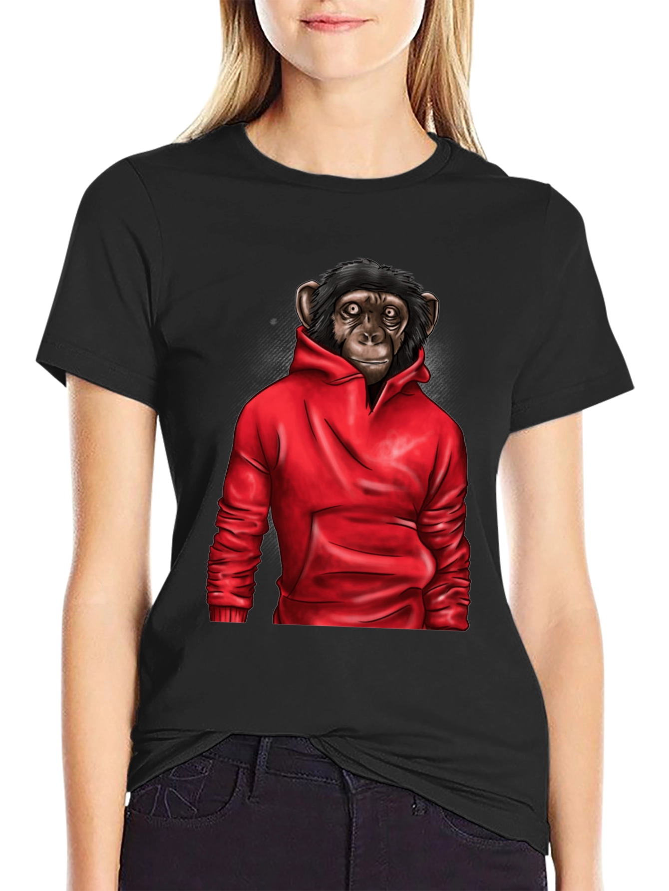 Chimpanzee Red Hoodie T-Shirt - Cool Graphic Tee