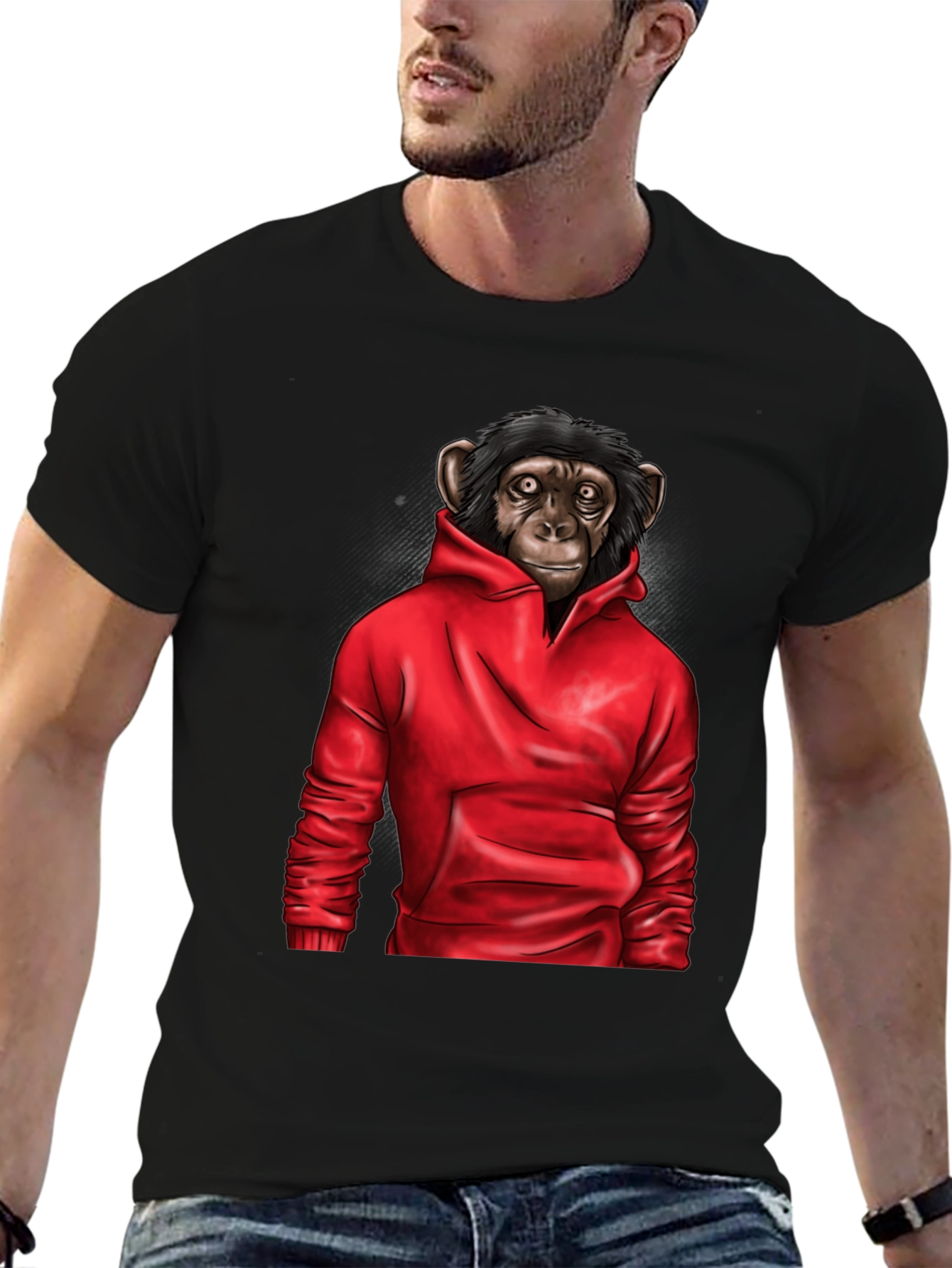 Chimpanzee Red Hoodie T-Shirt - Cool Graphic Tee