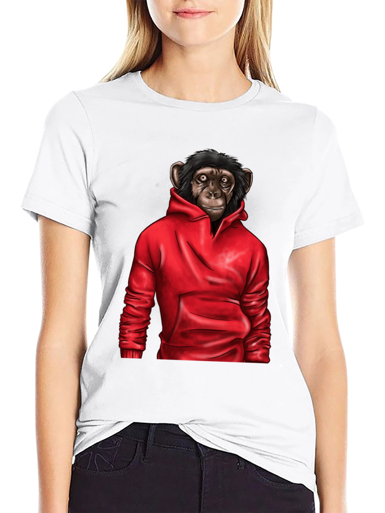 Chimpanzee Red Hoodie T-Shirt - Cool Graphic Tee