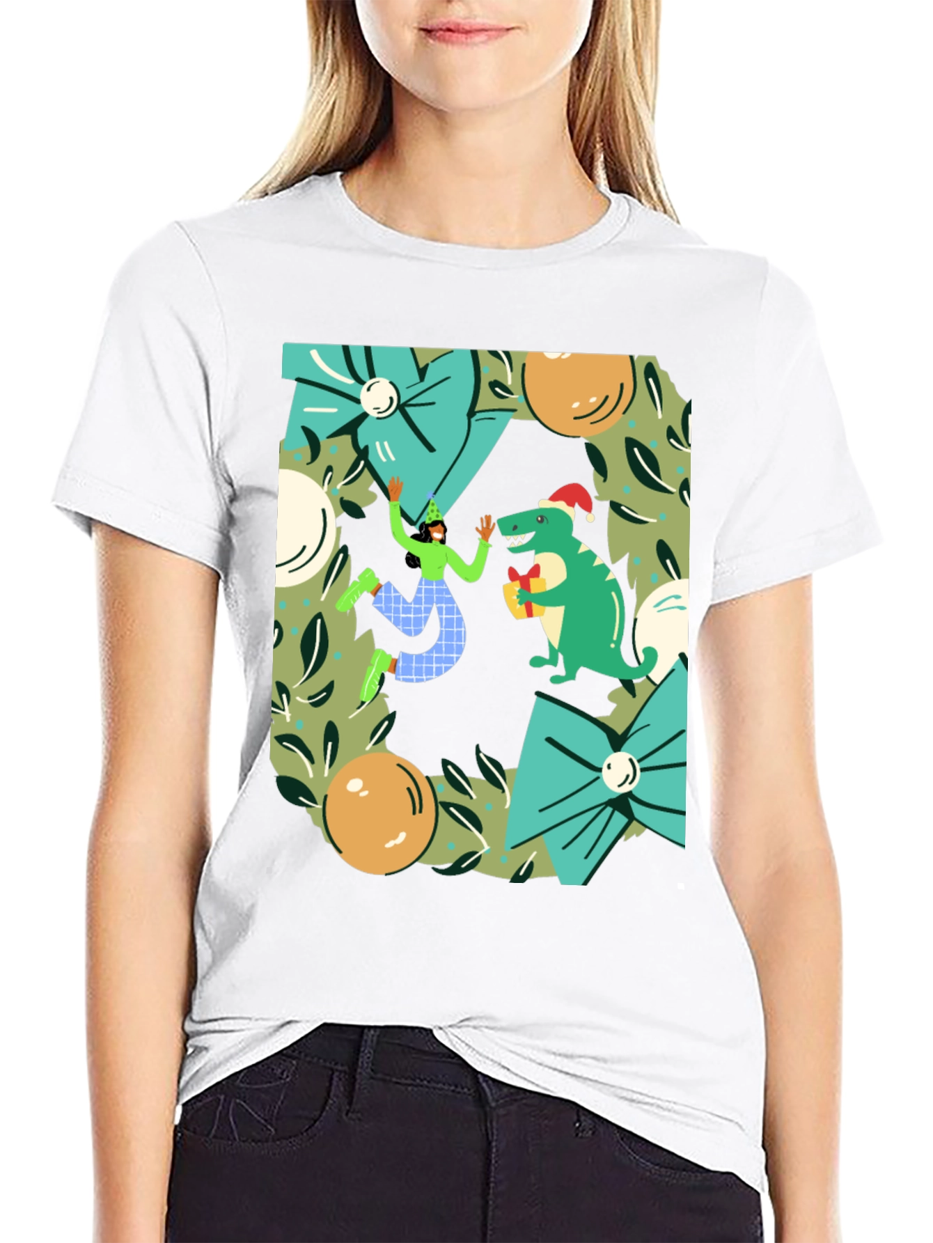 Festive Dinosaur Christmas T-Shirt