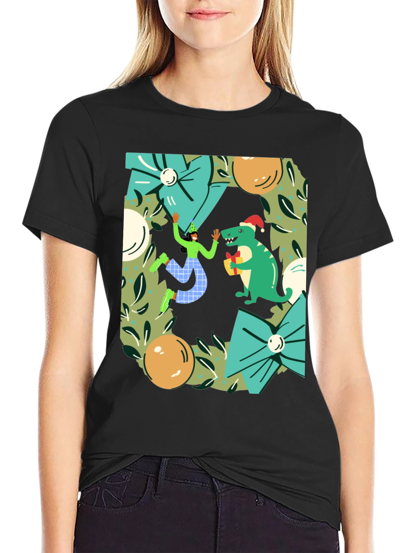 Festive Dinosaur Christmas T-Shirt