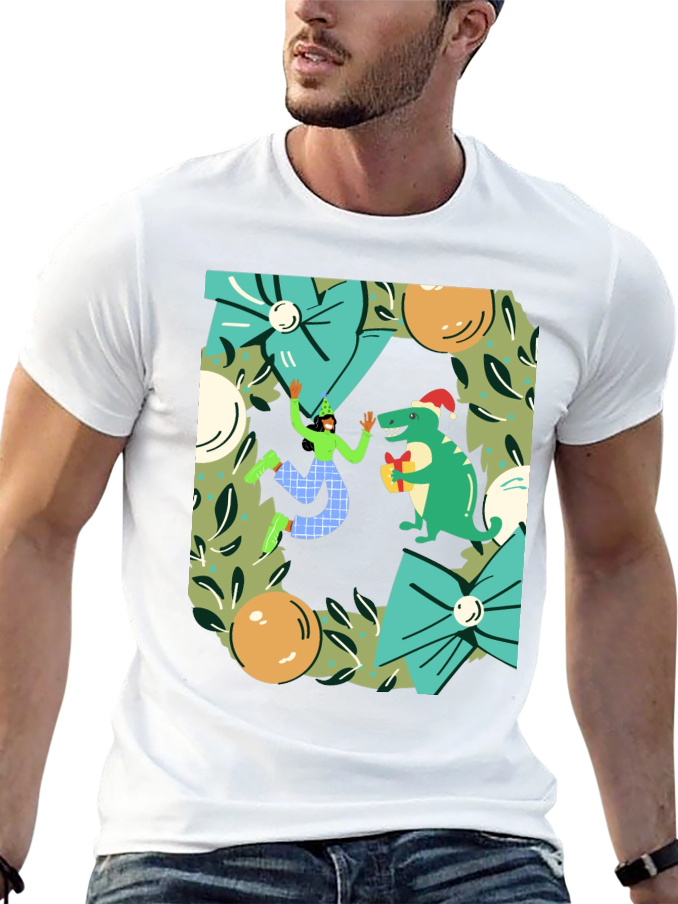 Festive Dinosaur Christmas T-Shirt