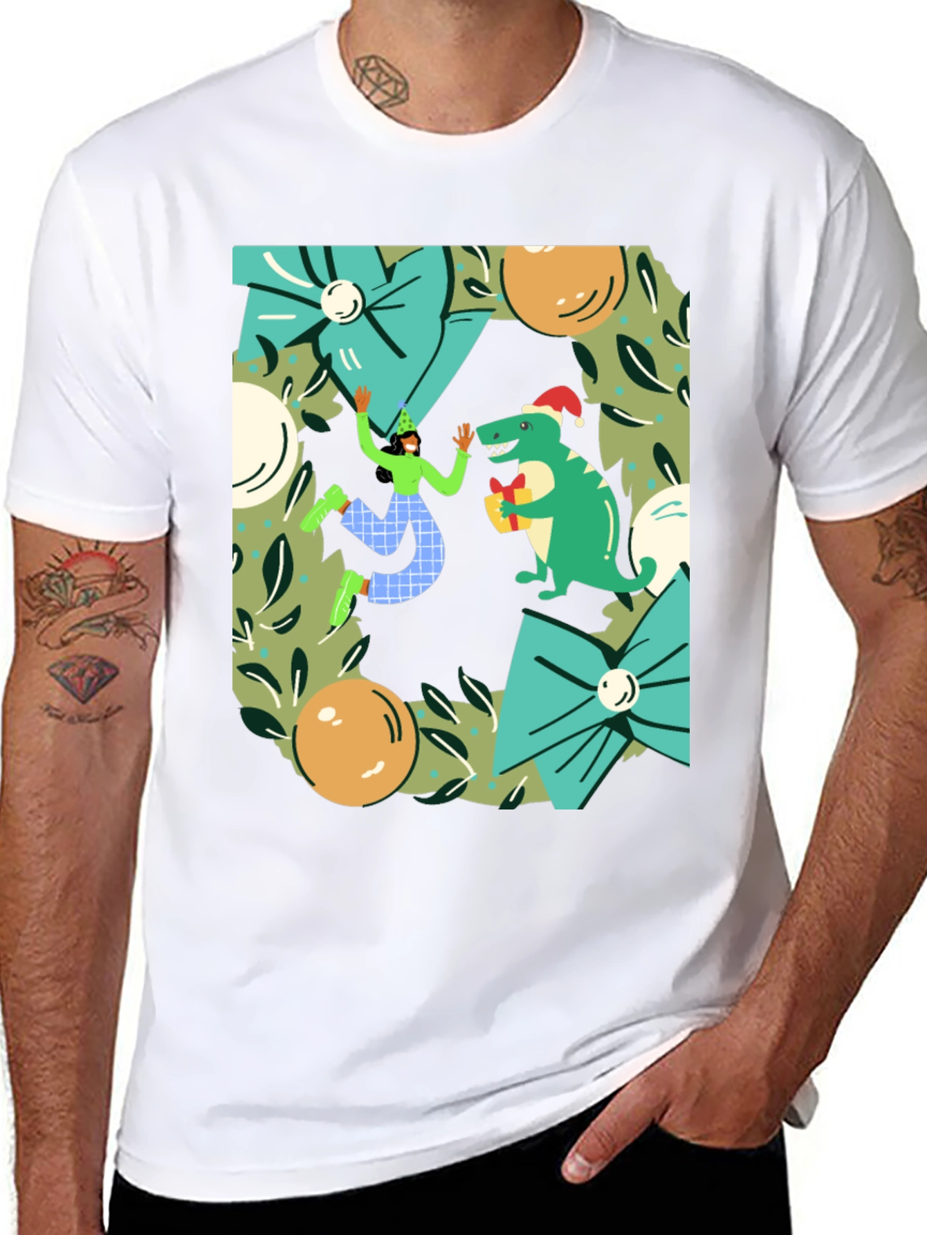 Festive Dinosaur Christmas T-Shirt
