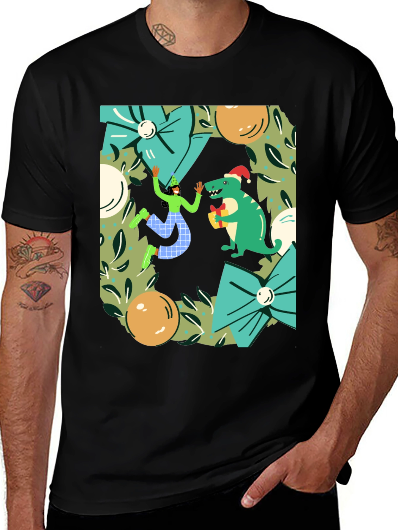 Festive Dinosaur Christmas T-Shirt