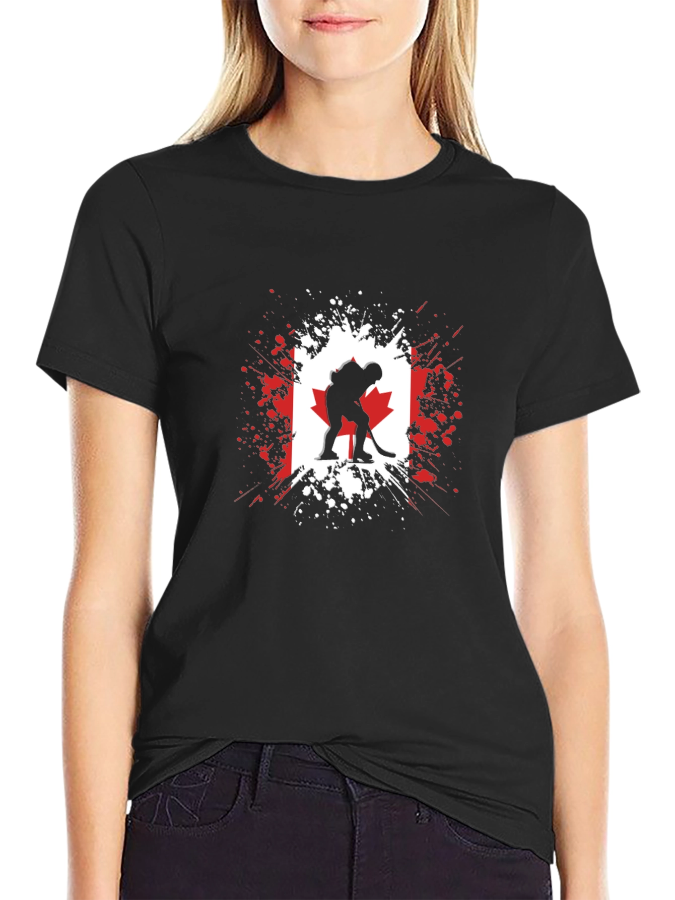 Canada Hockey Flag Graphic T-Shirt - Black
