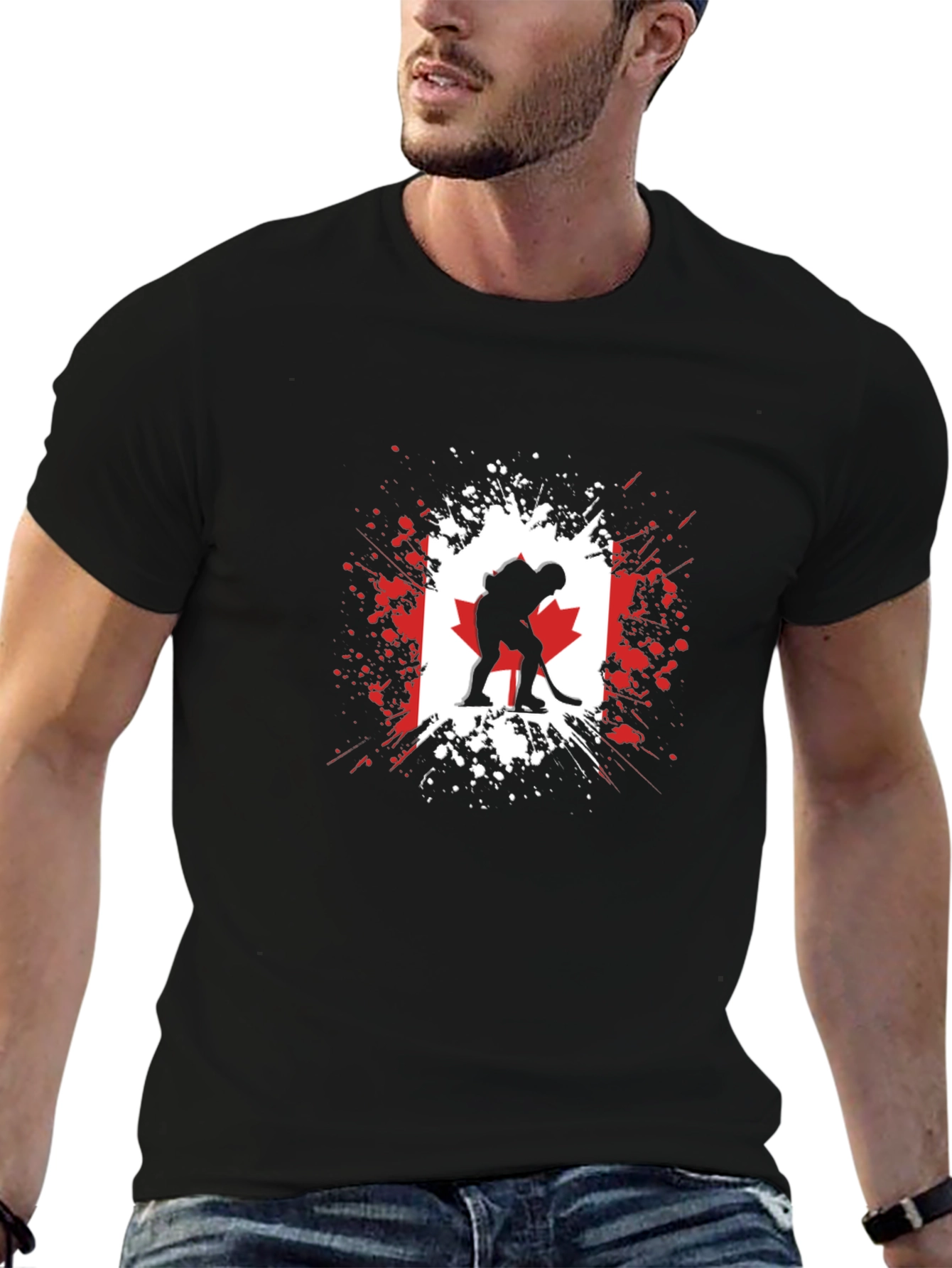 Canada Hockey Flag Graphic T-Shirt - Black