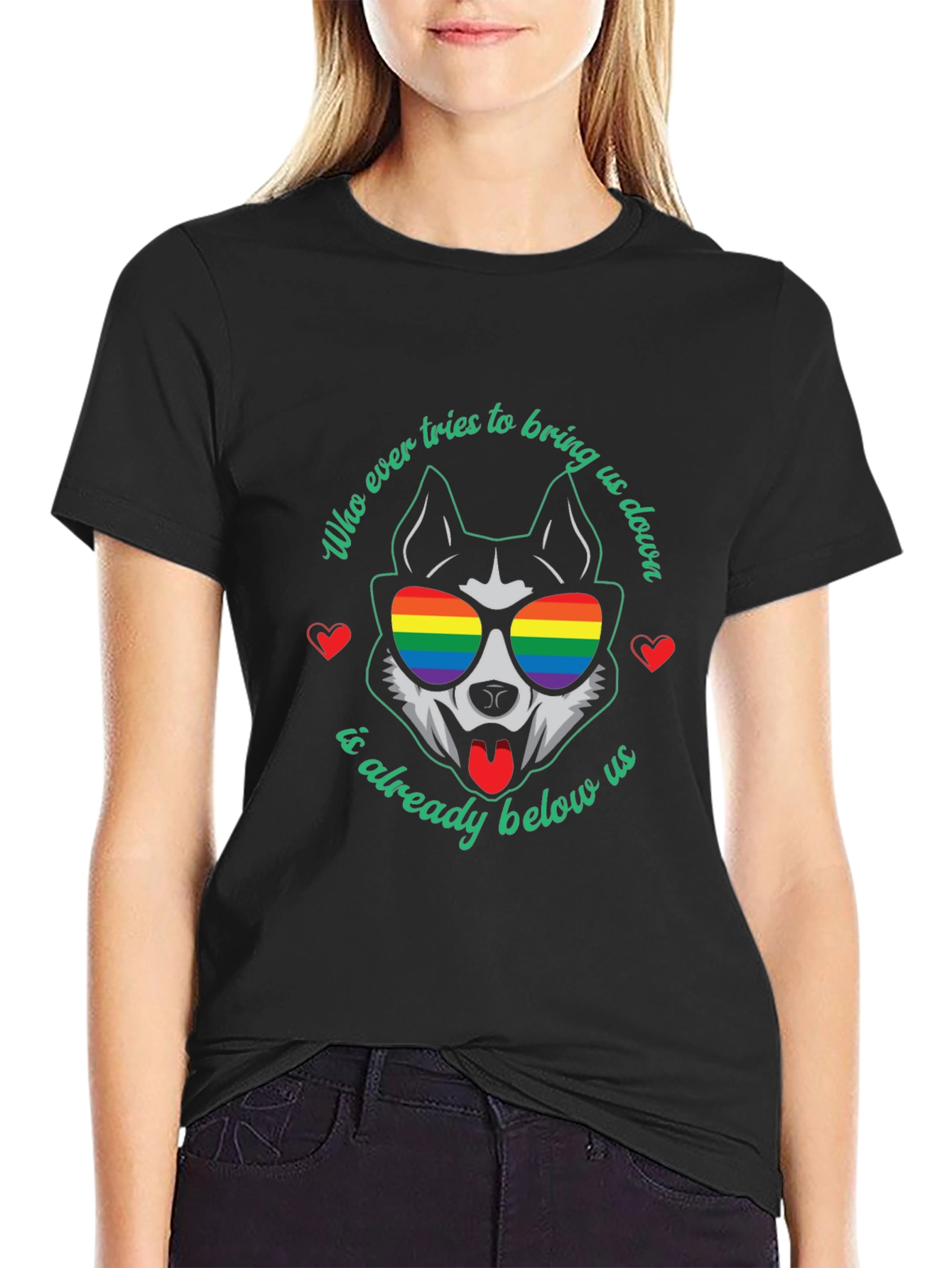 Pride T-Shirt: Husky Dog with Rainbow Glasses